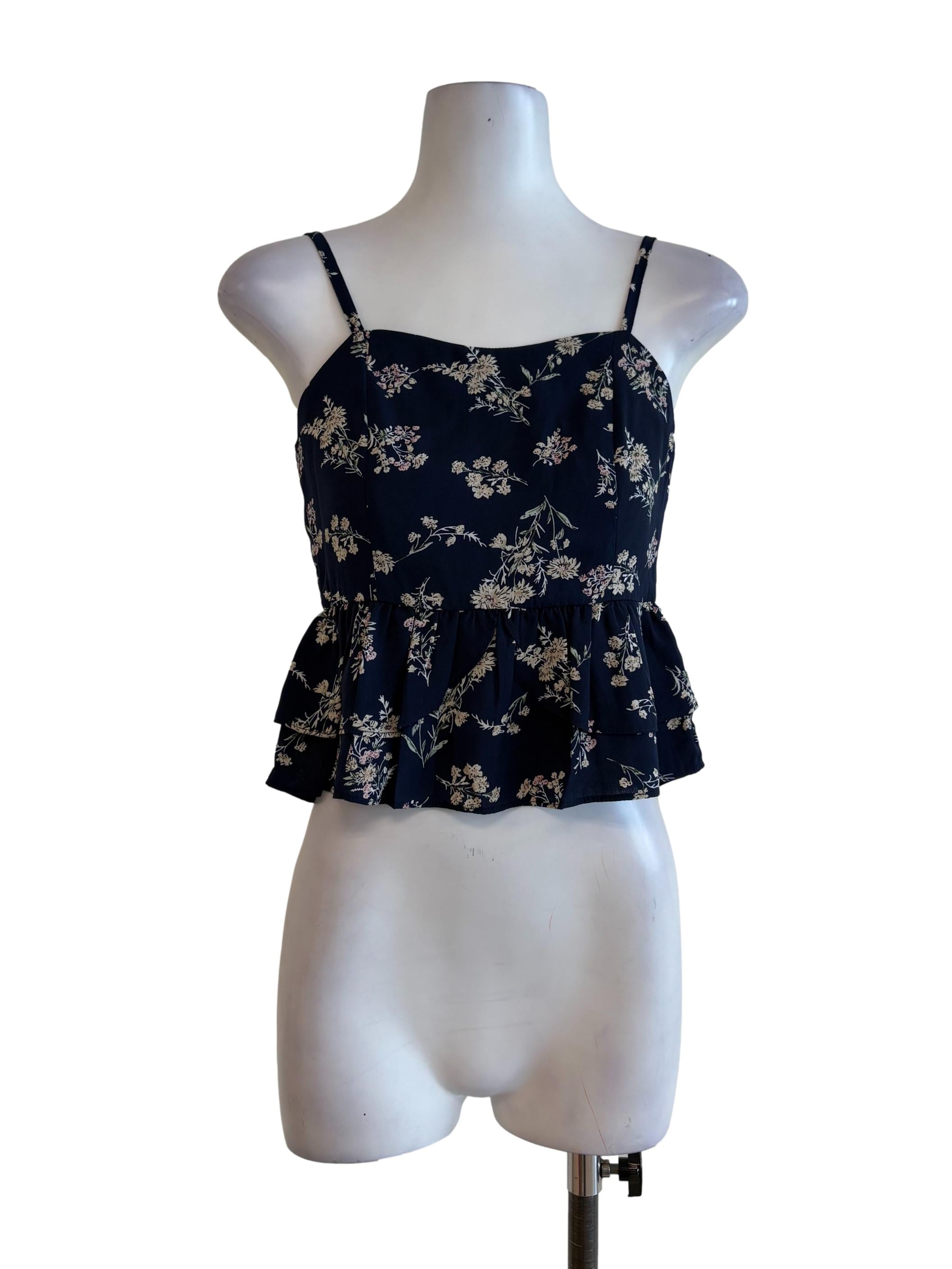 Navy Blue Floral Peplum Slip Top