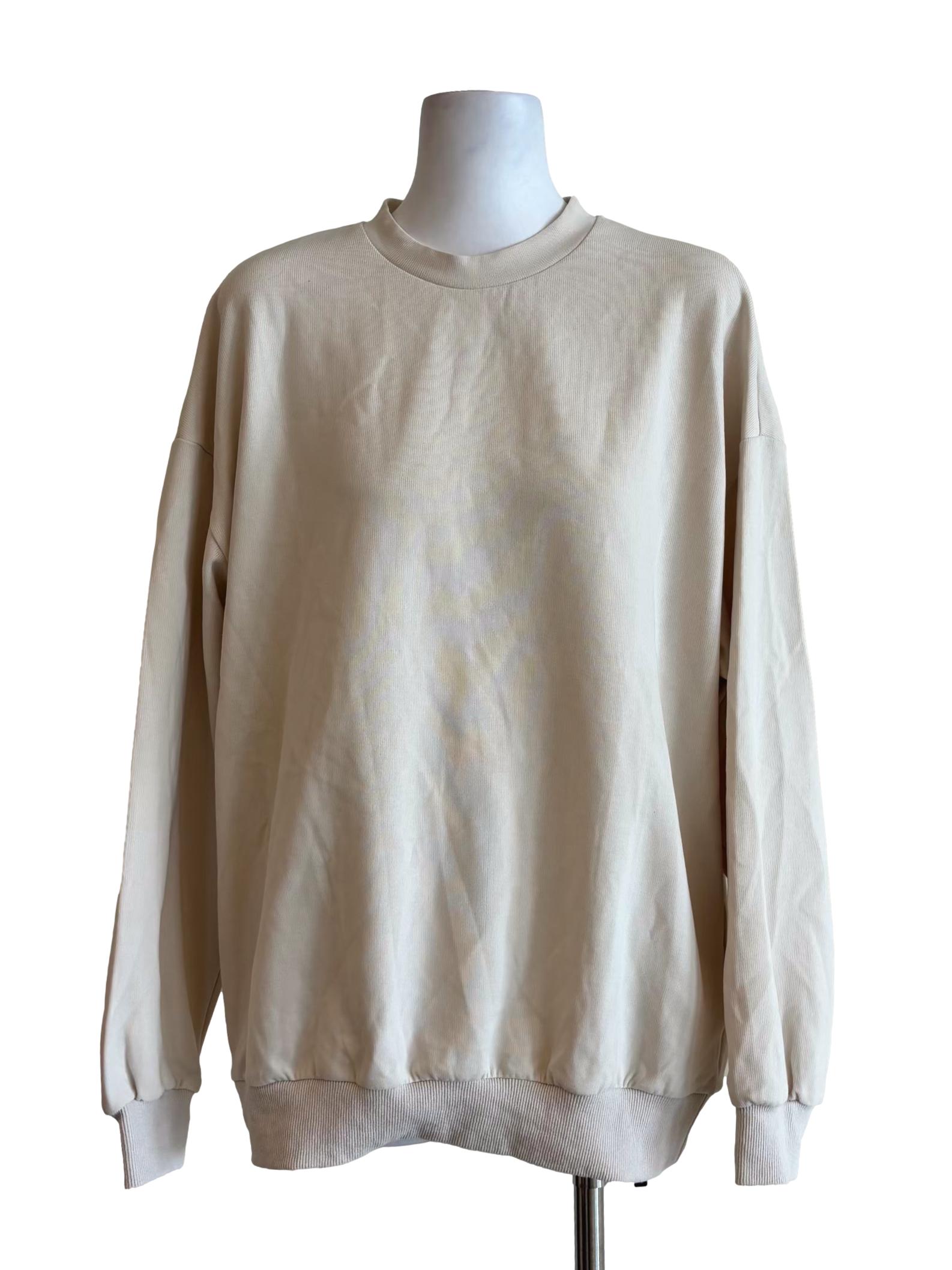 Cream Long Sleeve Plain Sweater