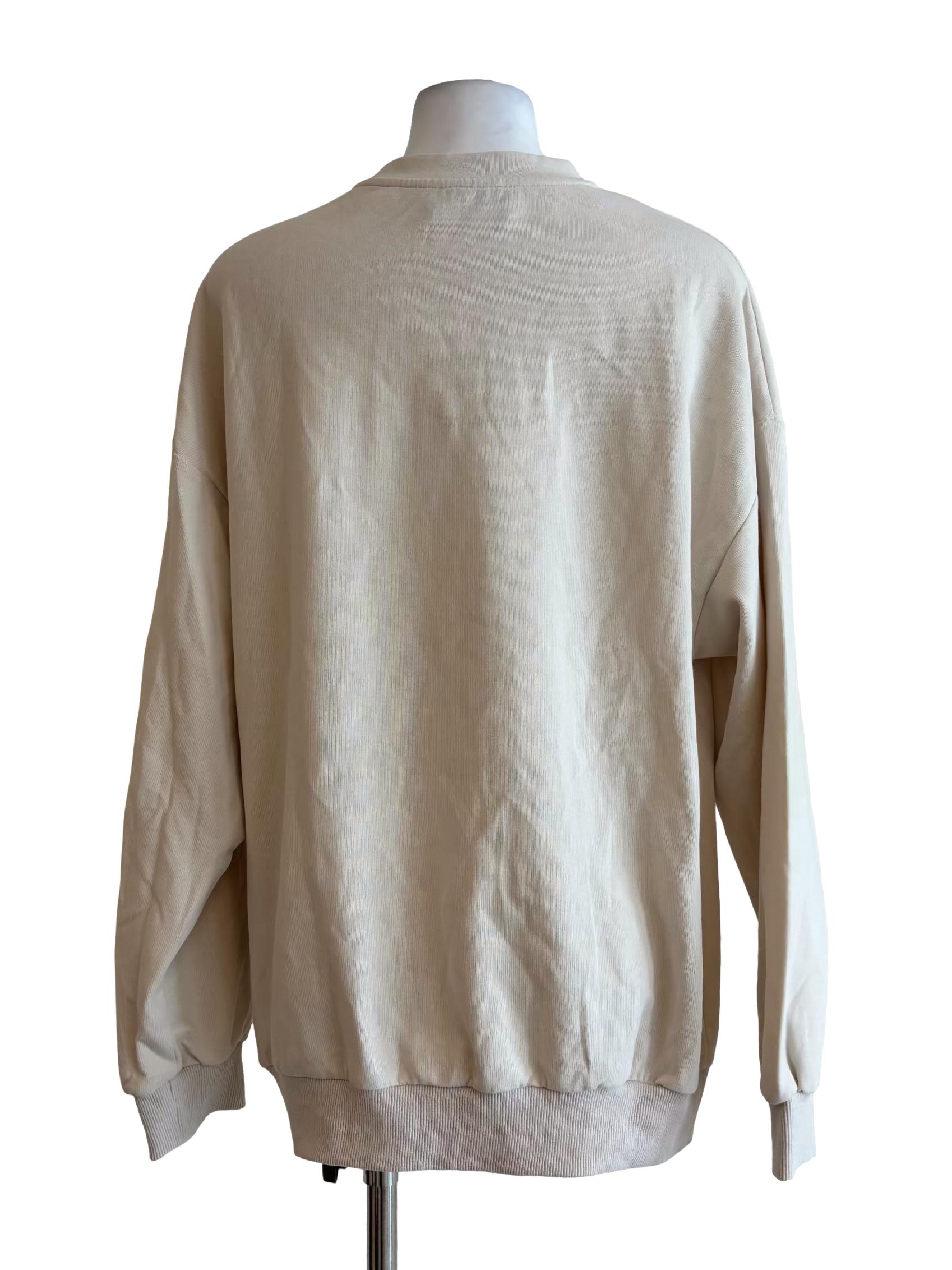 Cream Long Sleeve Plain Sweater