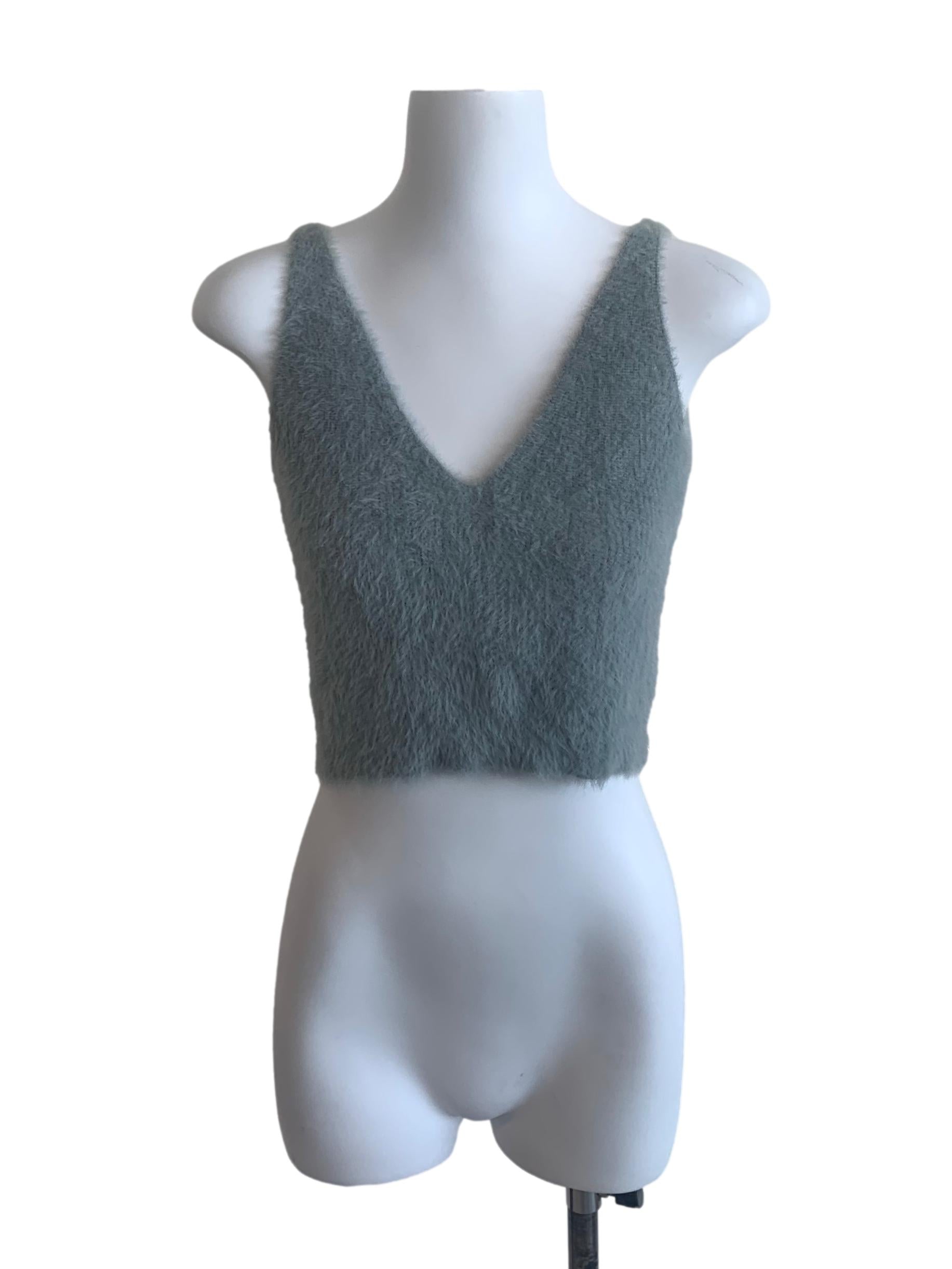 Stone Blue Fur V Neck Top