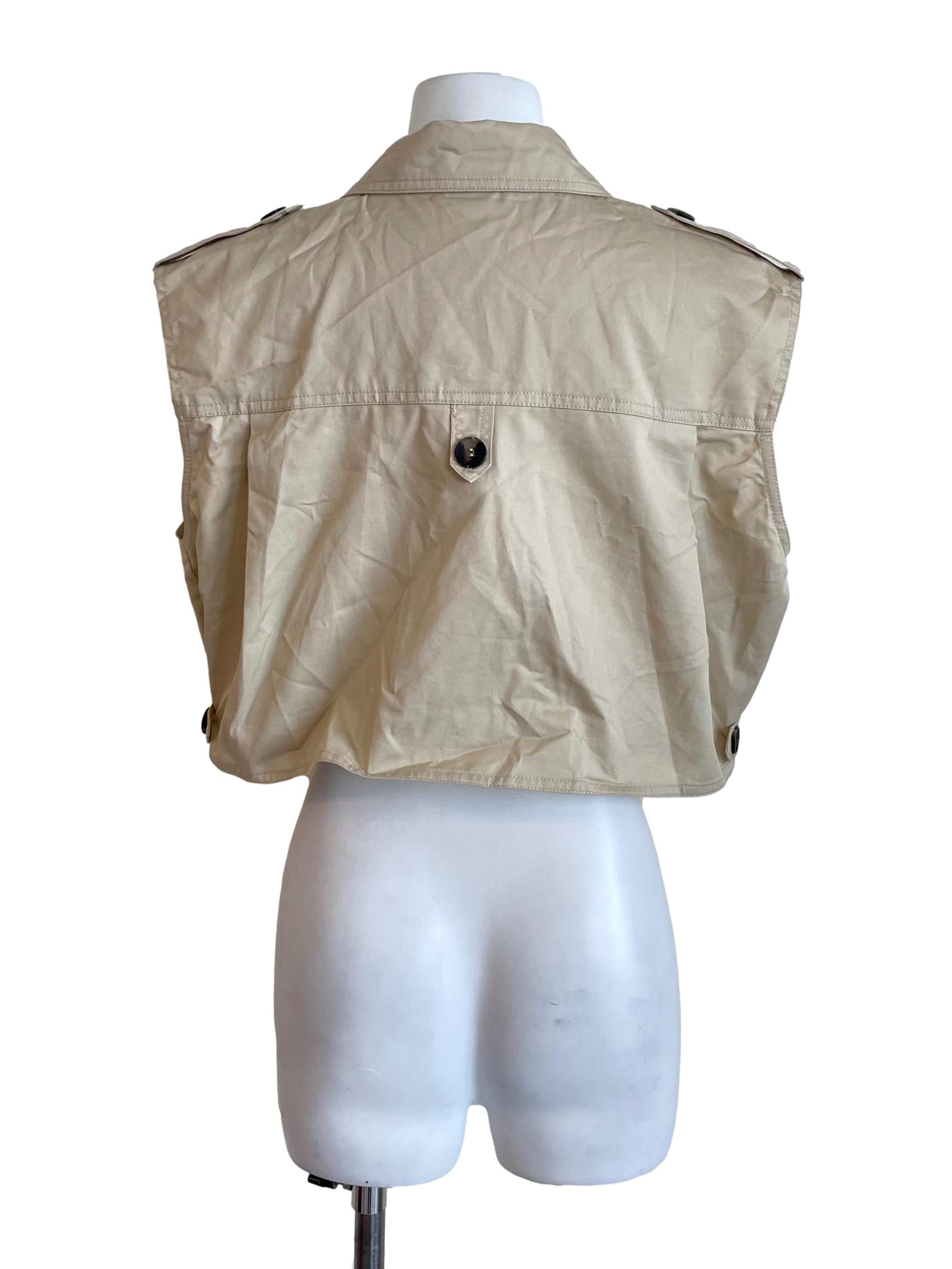 Beige Button Up Cargo Crop Vest