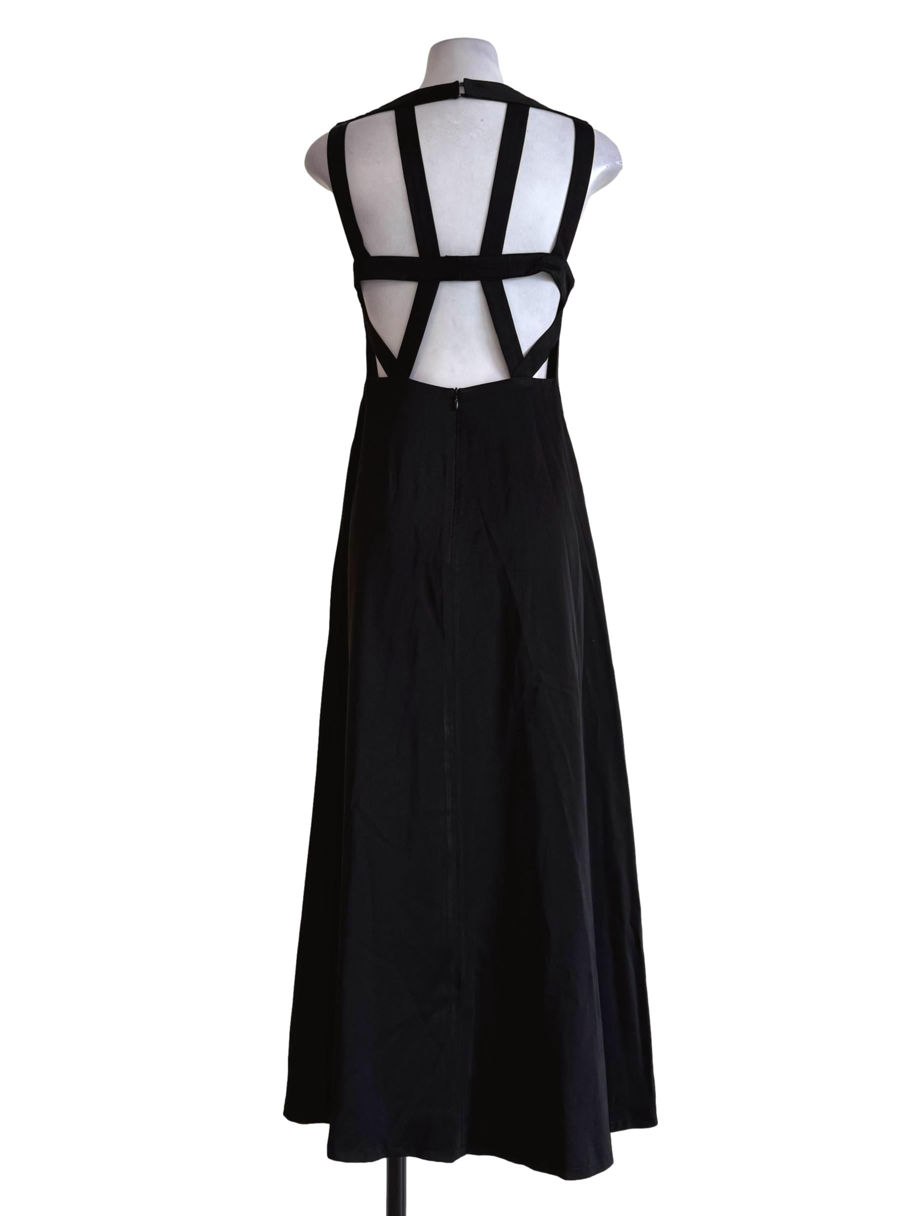 Shiny Black Bare Back Maxi Dress