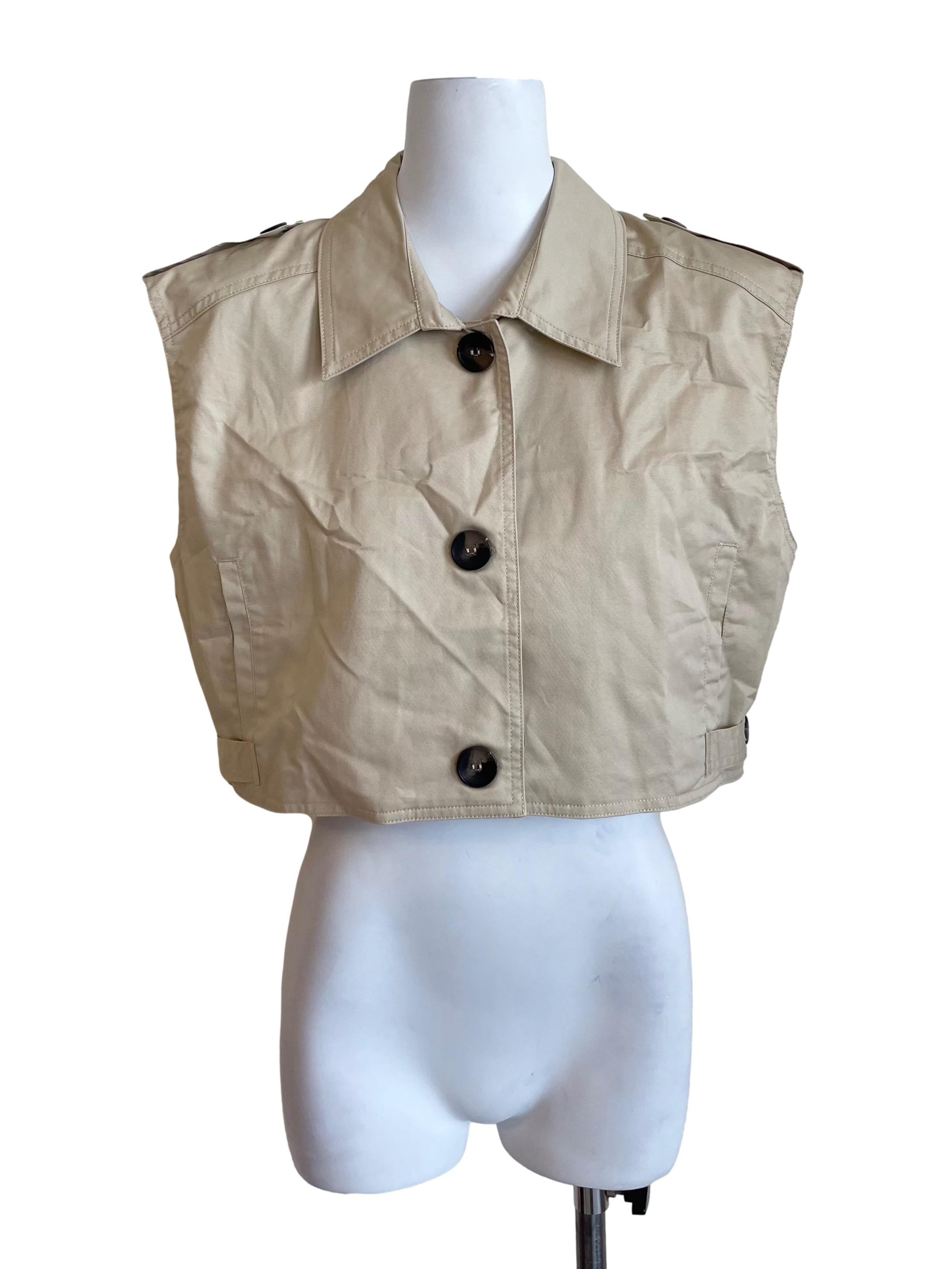 Beige Button Up Cargo Crop Vest