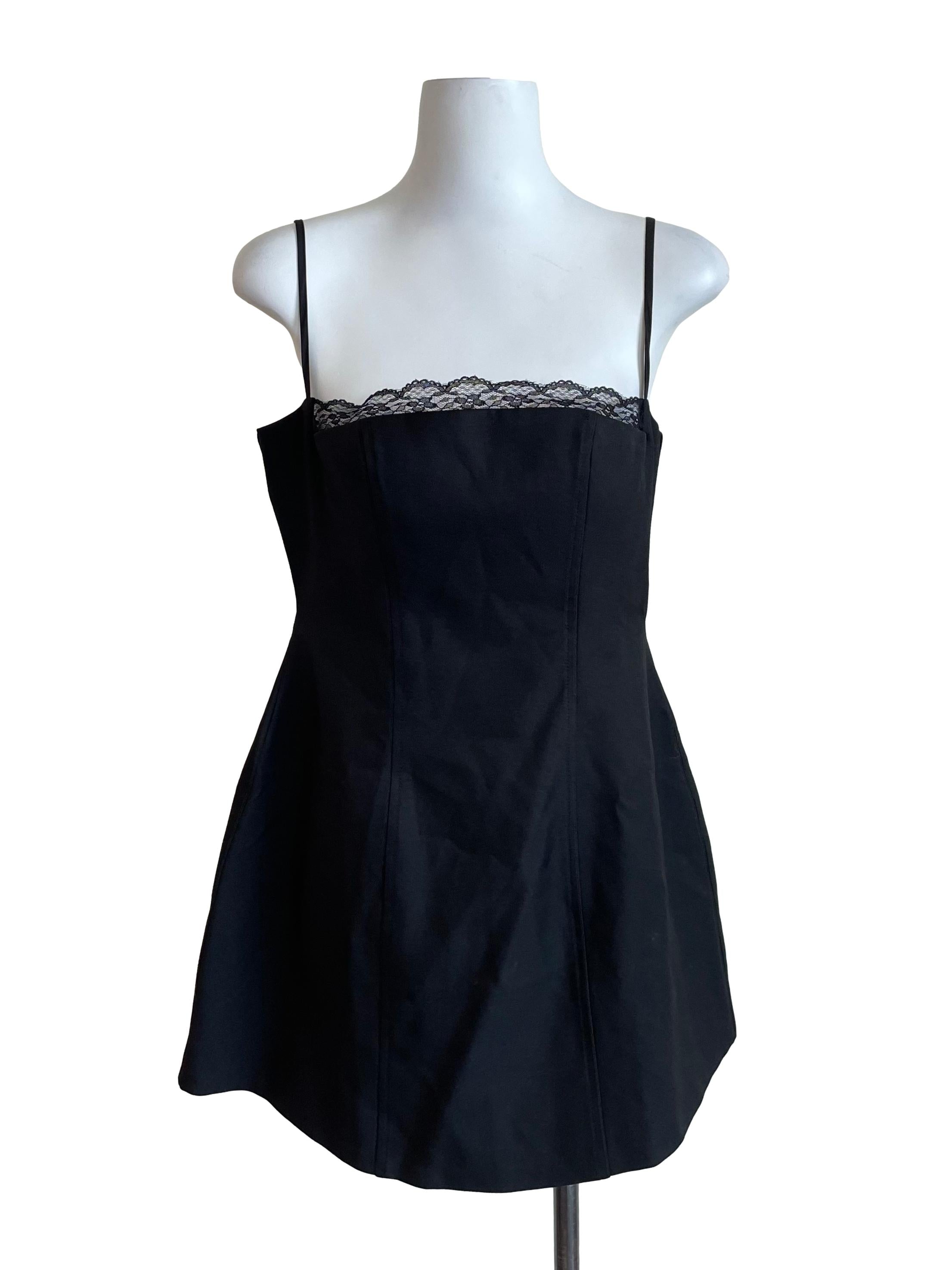 Black Lace Hem A-Line Dress