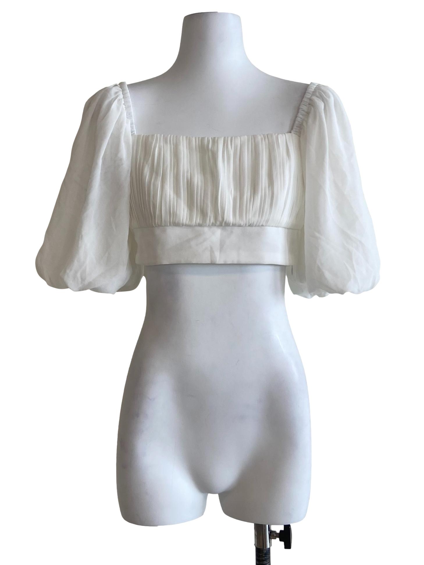 White Square Neck Pleated Crop Top