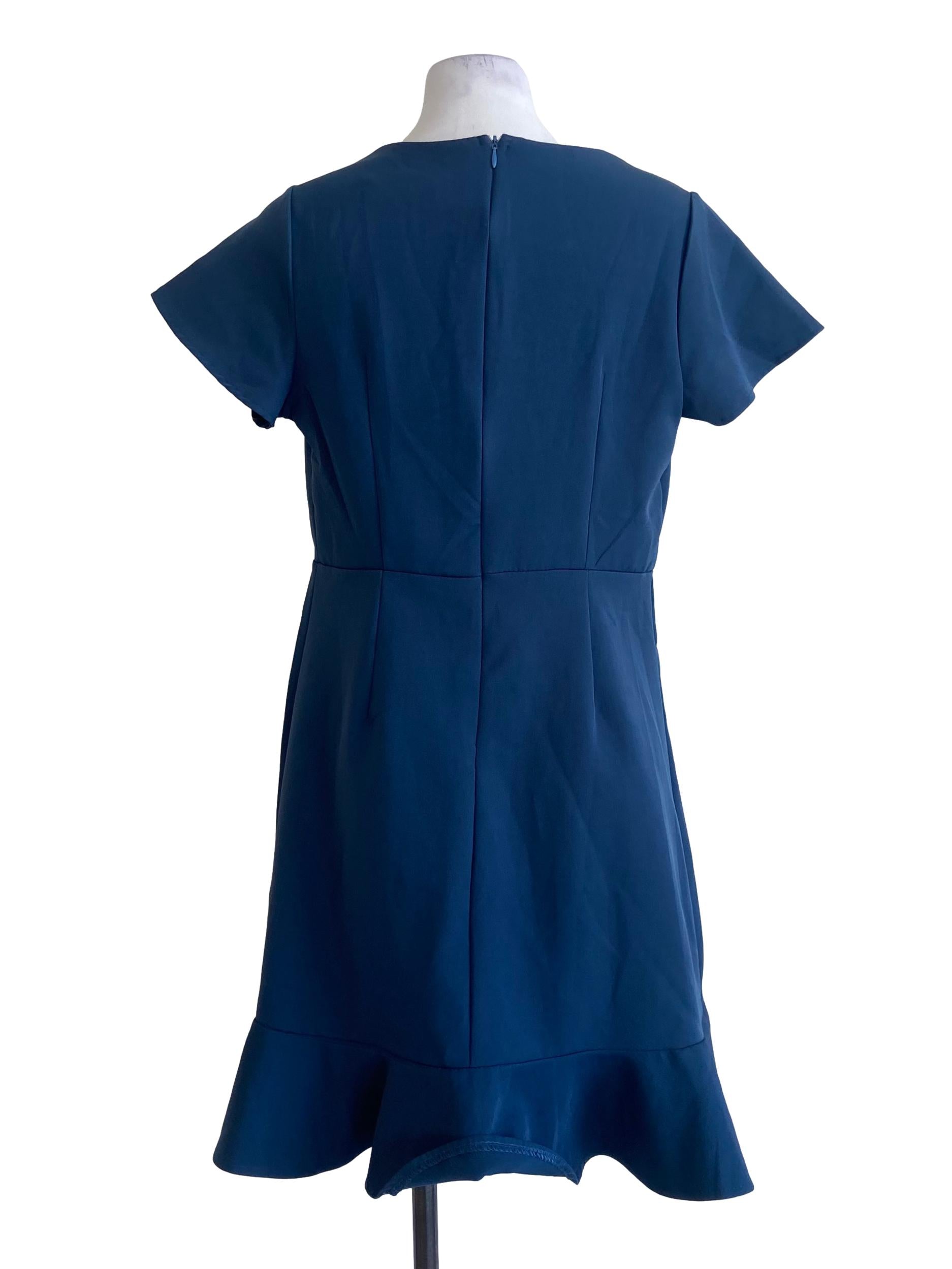 Aegean Blue V Neck Ruffle Shirt Dress