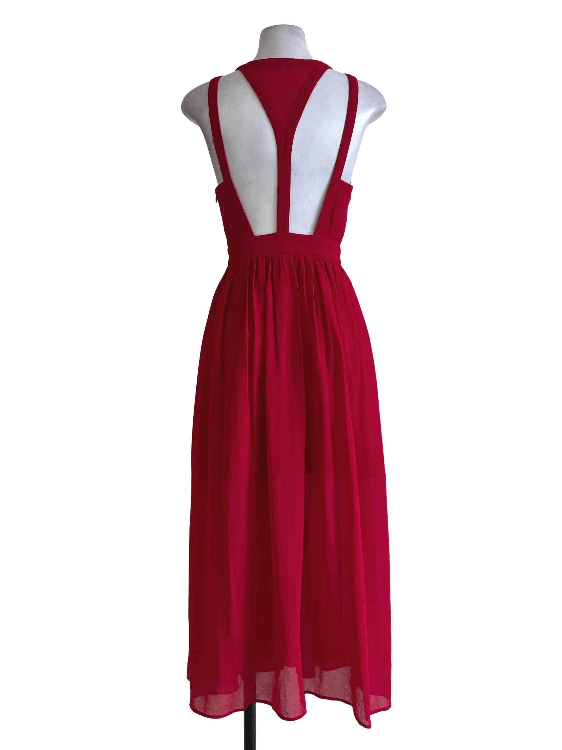 Ferrari Red V Neck Pleated Skirt Sleeveless Dress LB