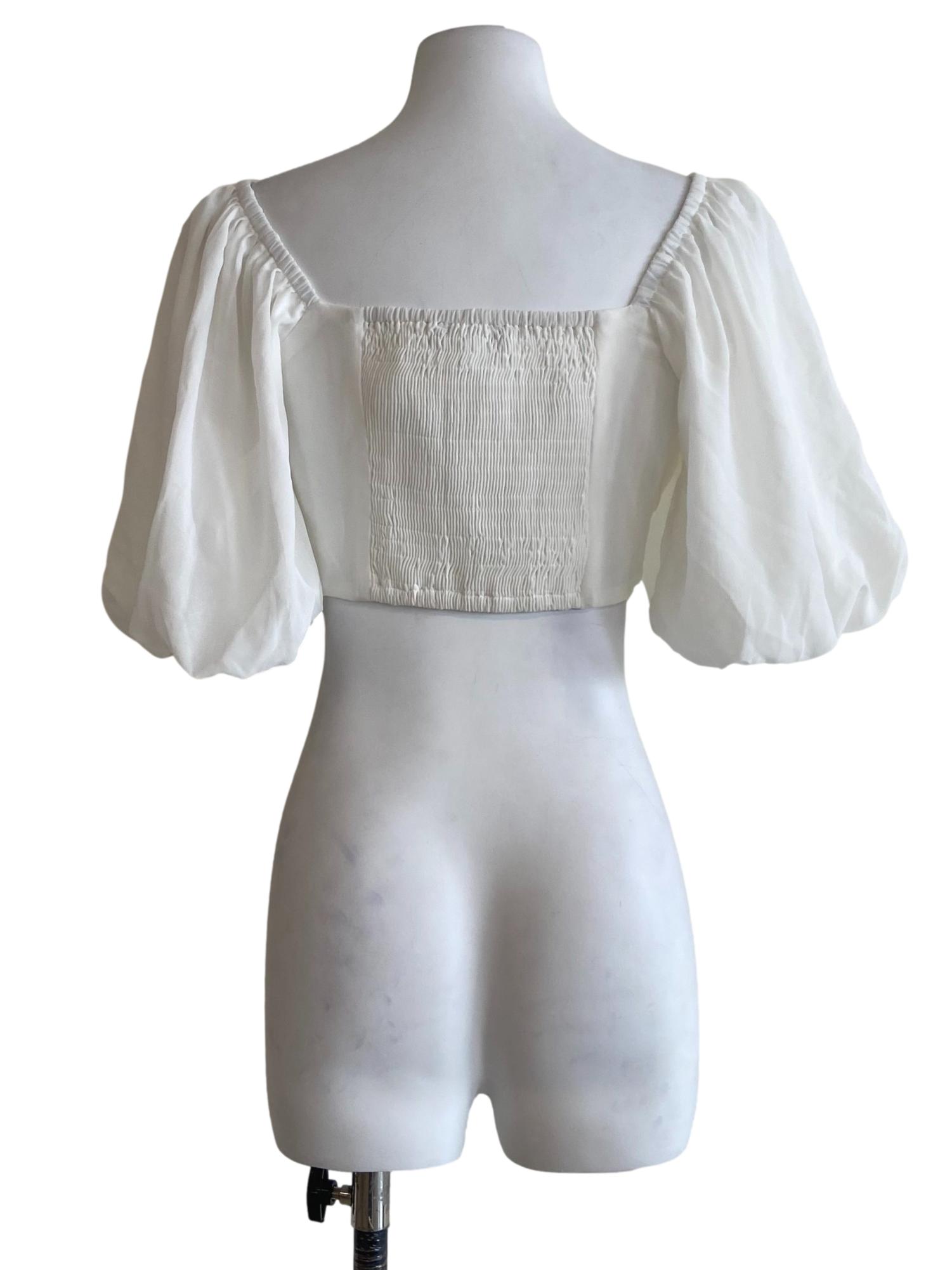 White Square Neck Pleated Crop Top