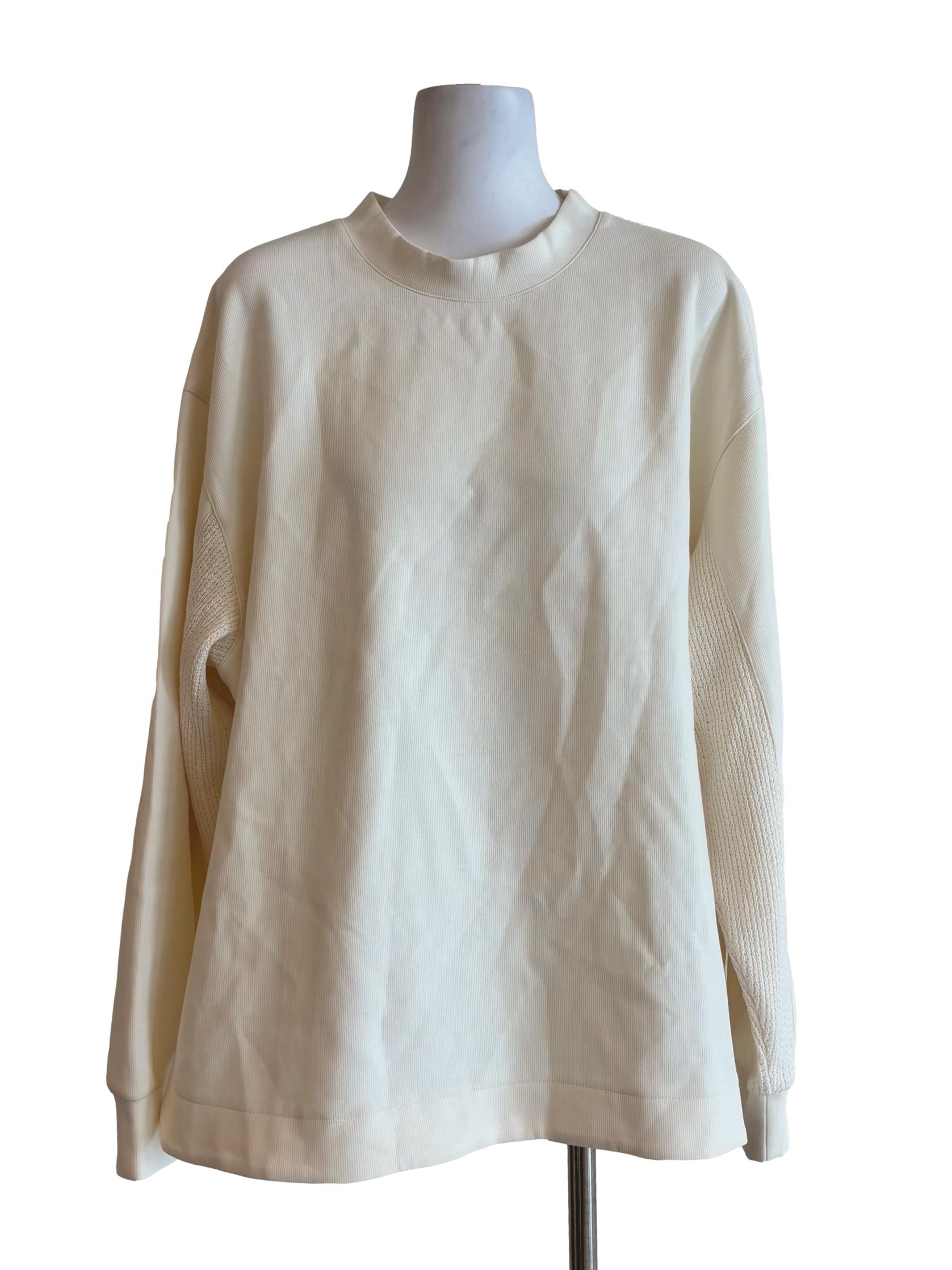Floral White Long Sleeve Plain Knit Sweater