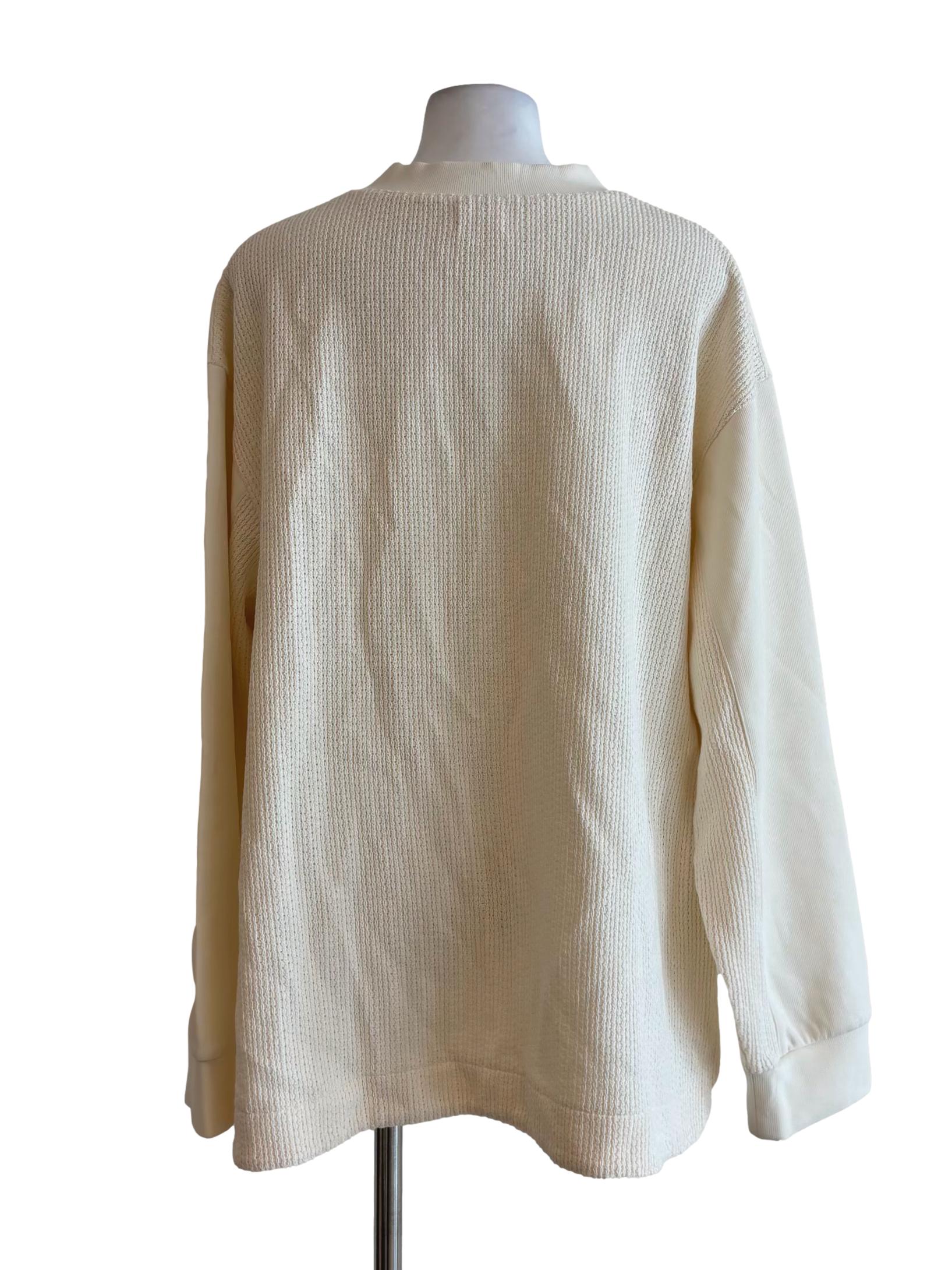 Floral White Long Sleeve Plain Knit Sweater