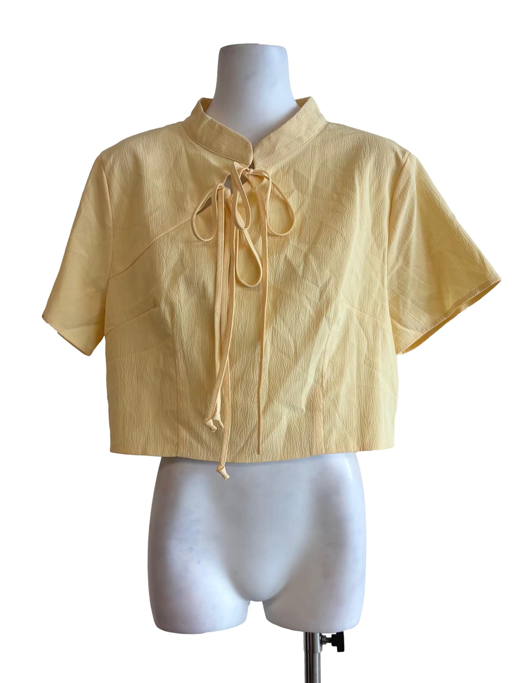 Mellow Yellow Short Sleeve Ribbon Blouse