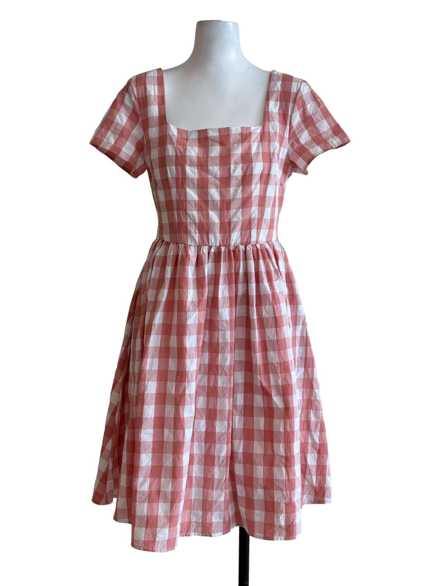 Peach Gingham Cotton Dress