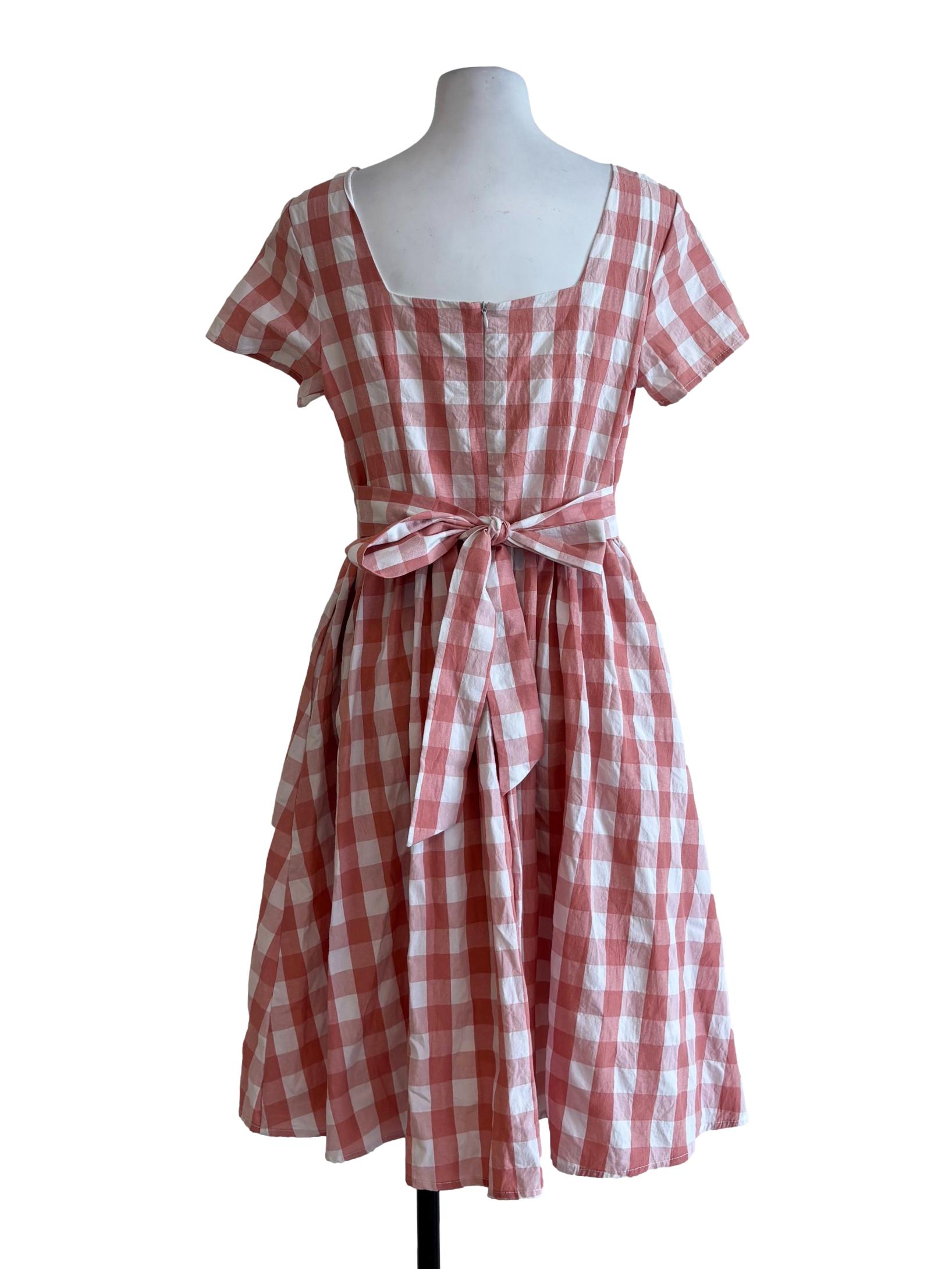 Peach Gingham Cotton Dress