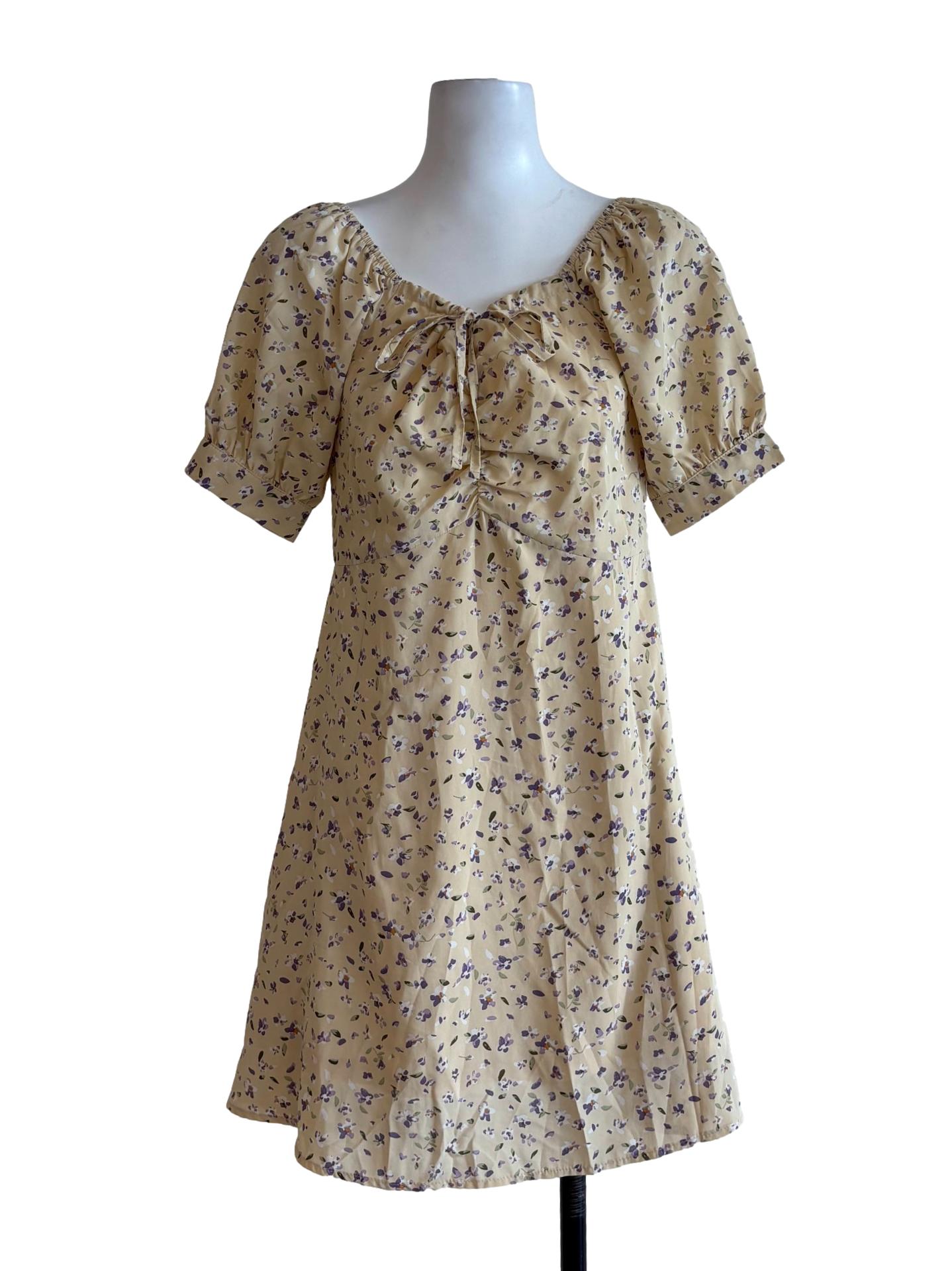 Cornsilk Floral Scrunched Dress