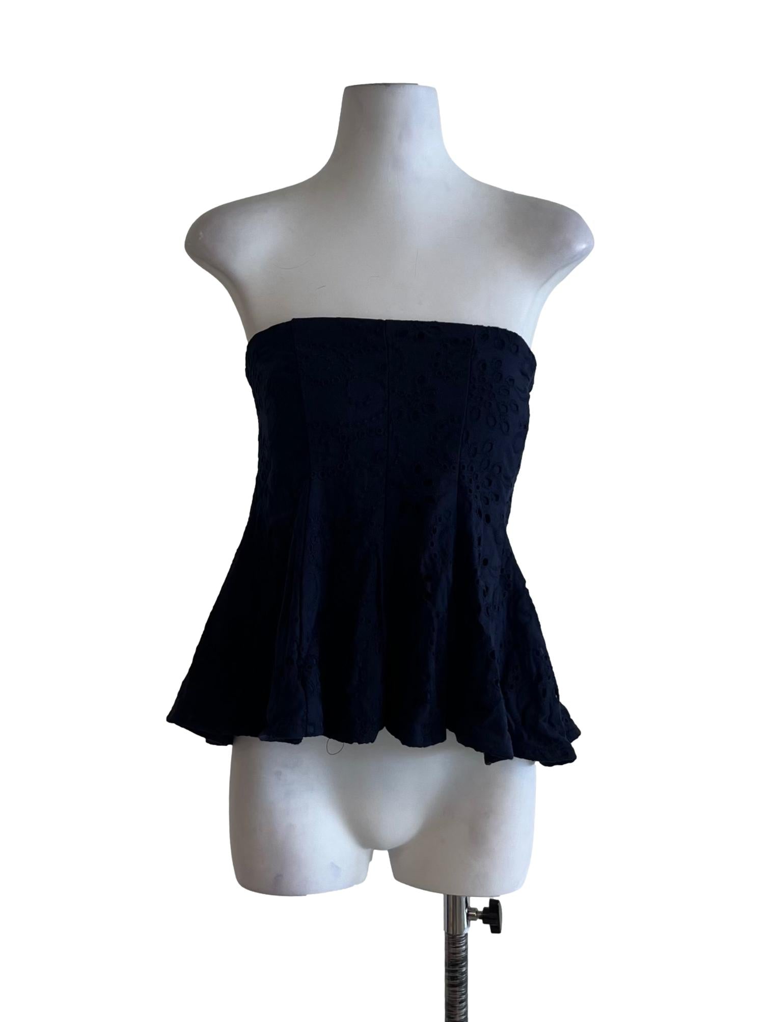 Navy Blue Lace Strapless Top