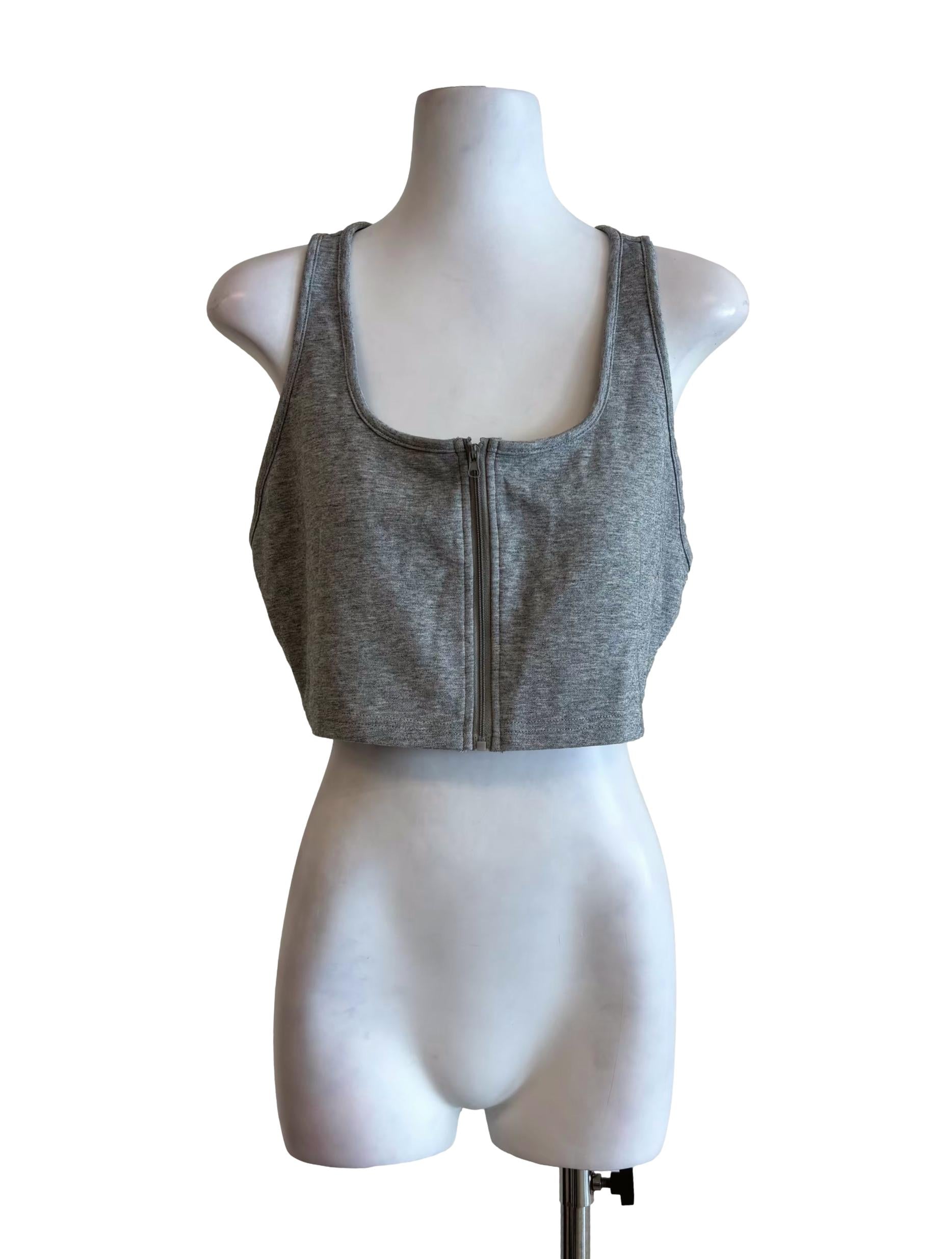 Grey Front Zip Up Tank Top
