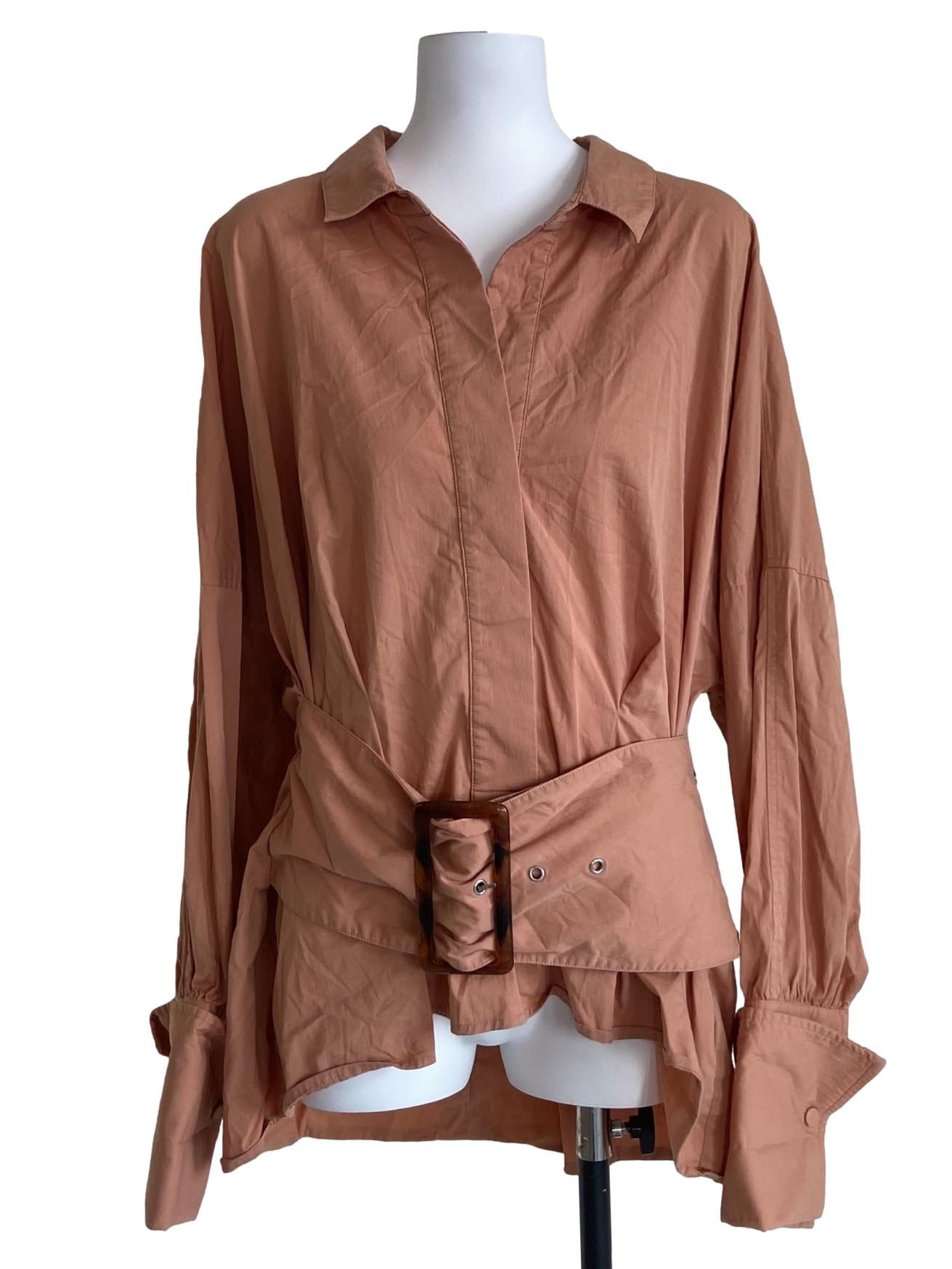 Salmon Pink V-Neck Batwing Sleeve Blouse