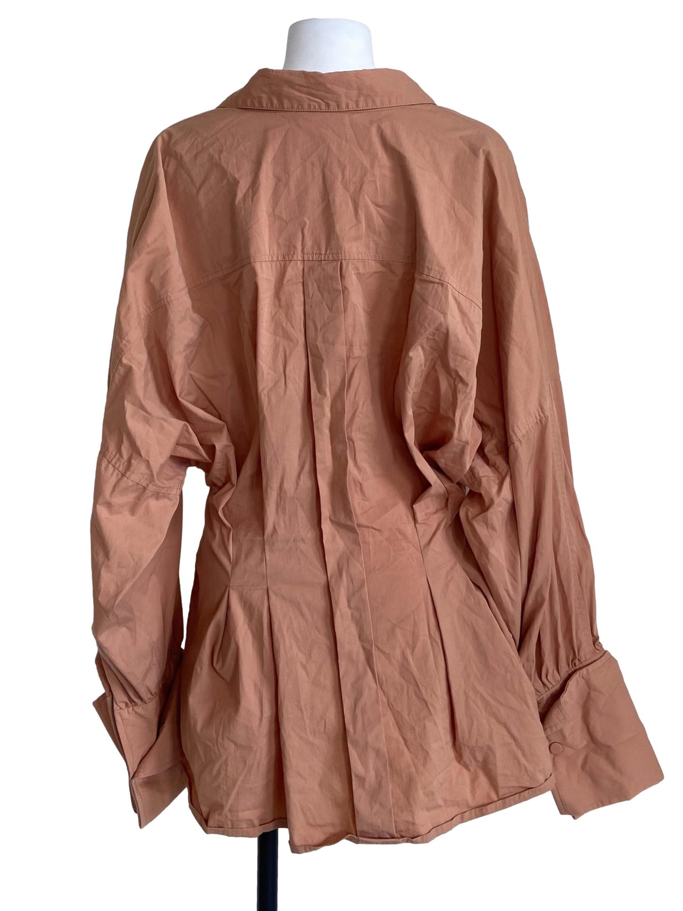 Salmon Pink V-Neck Batwing Sleeve Blouse