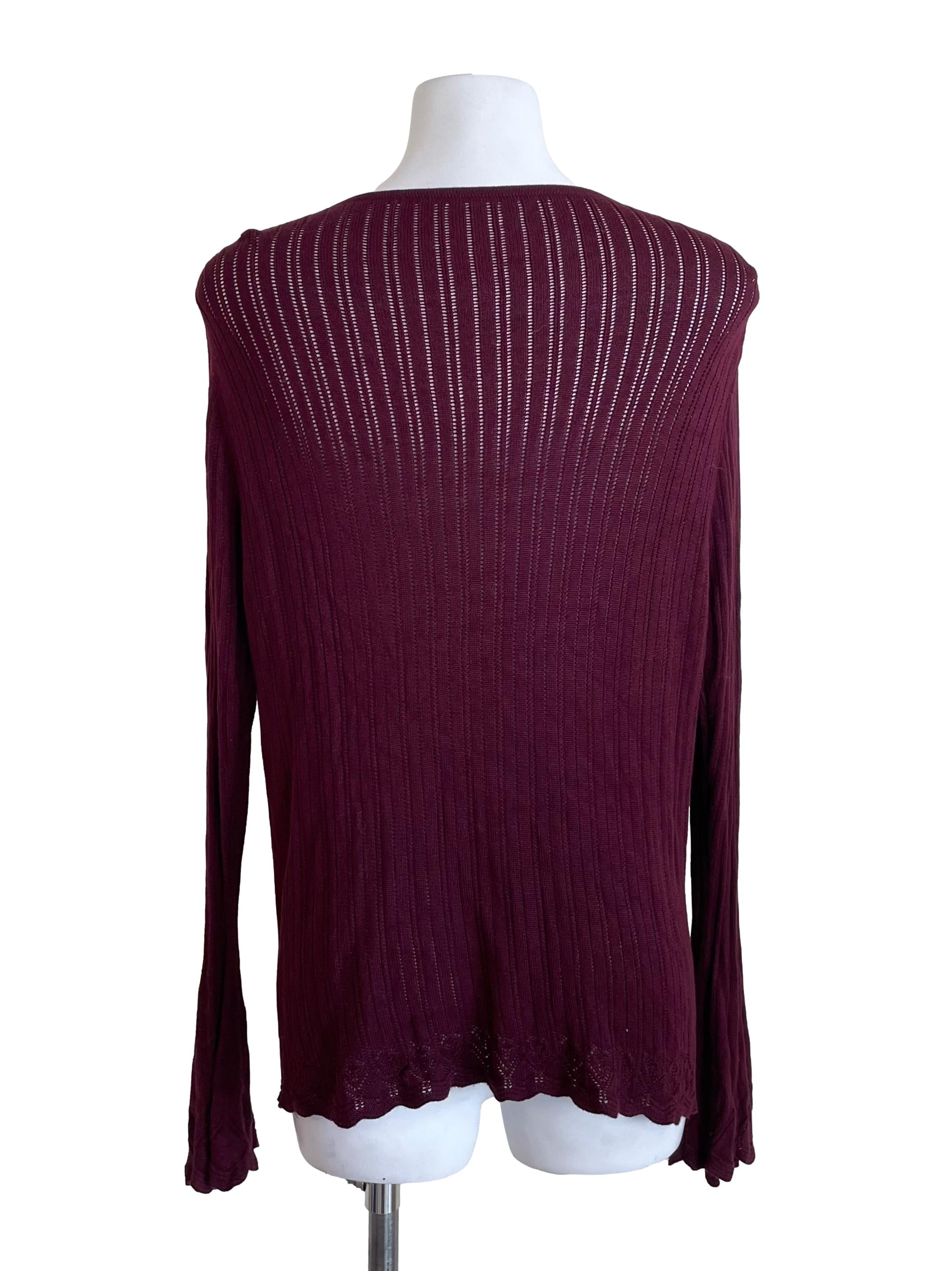 Wine Red Pointelle Long Cardigan