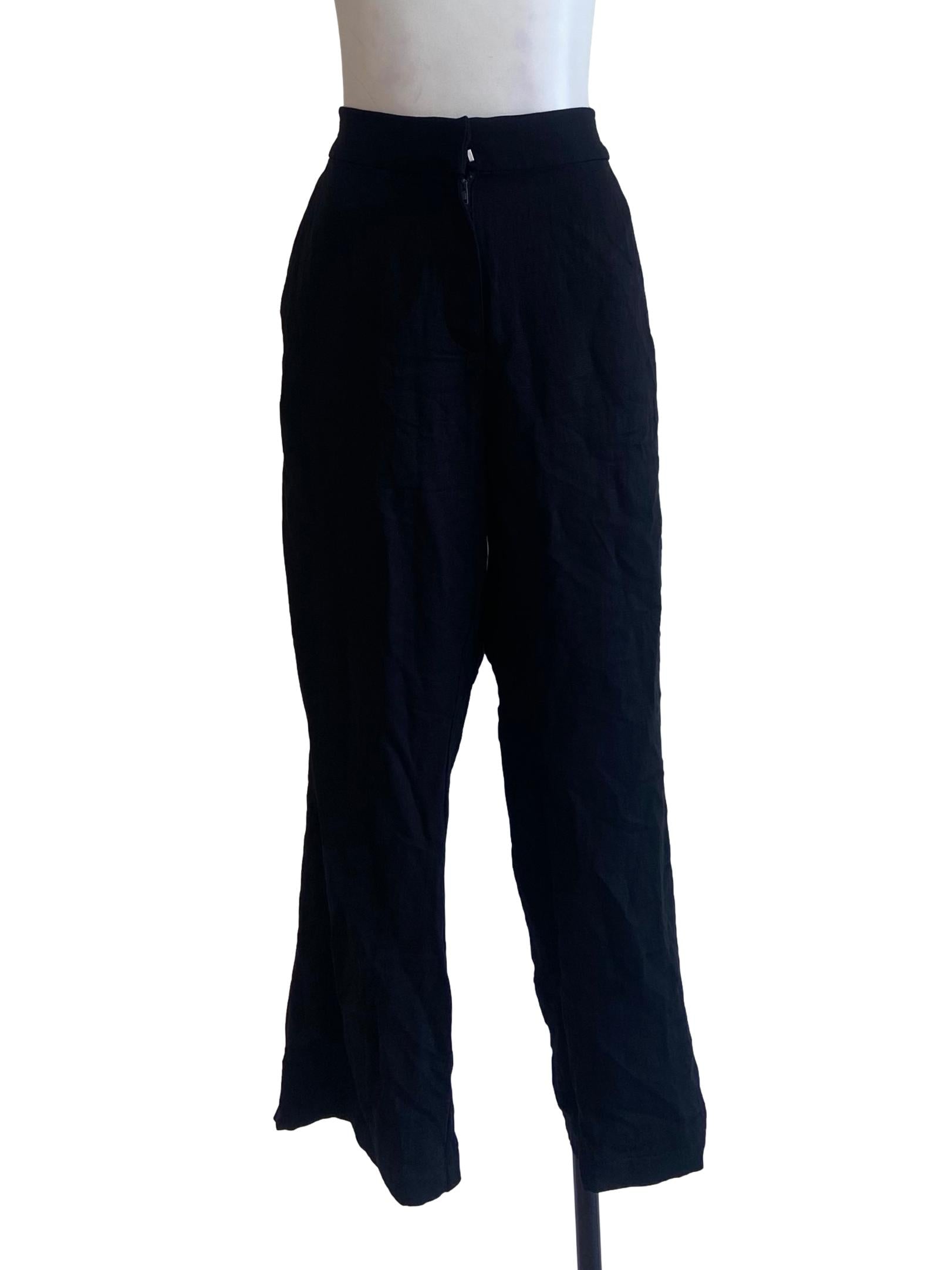 Black Herringbone Straight Pants
