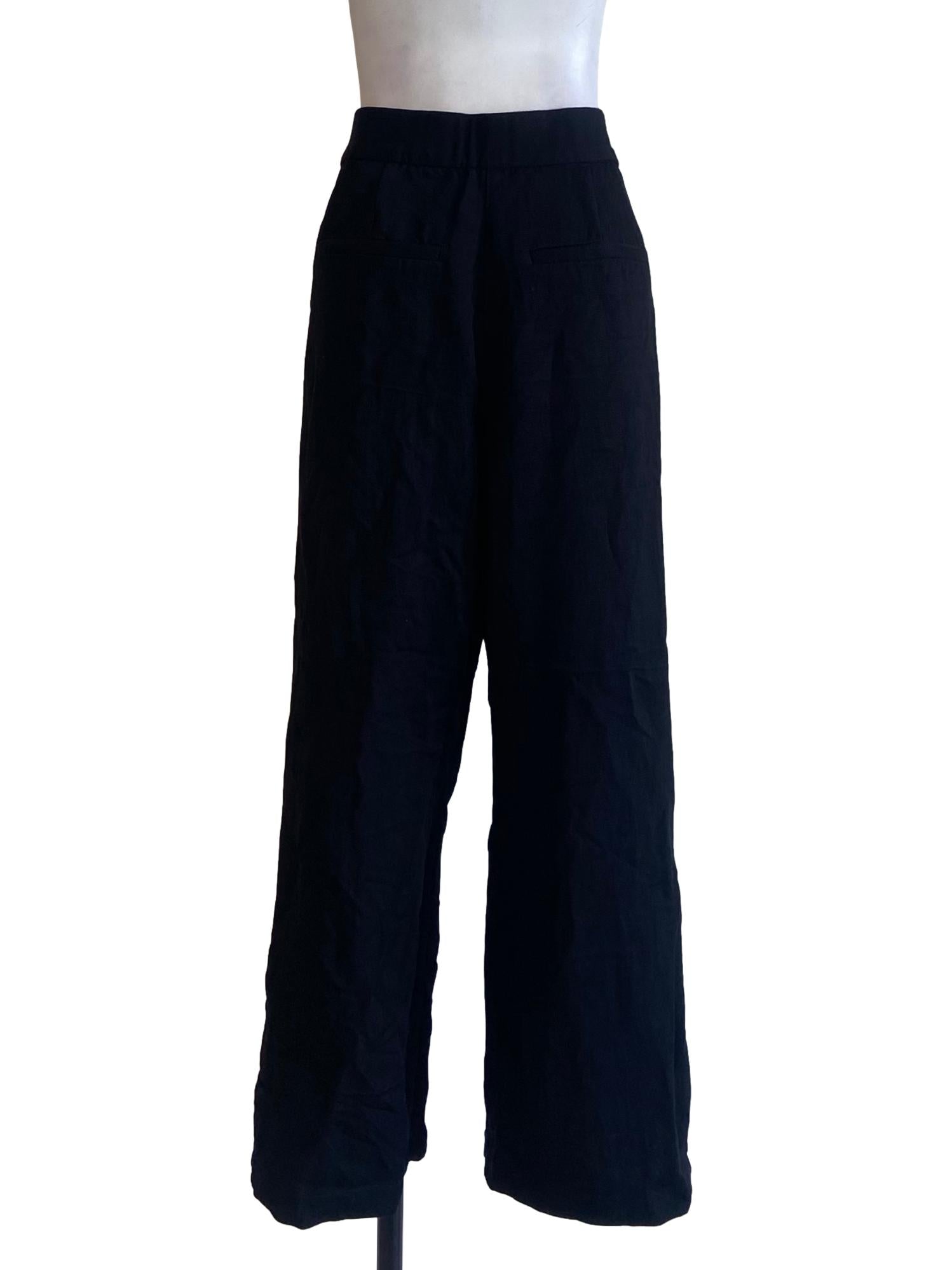 Black Herringbone Straight Pants