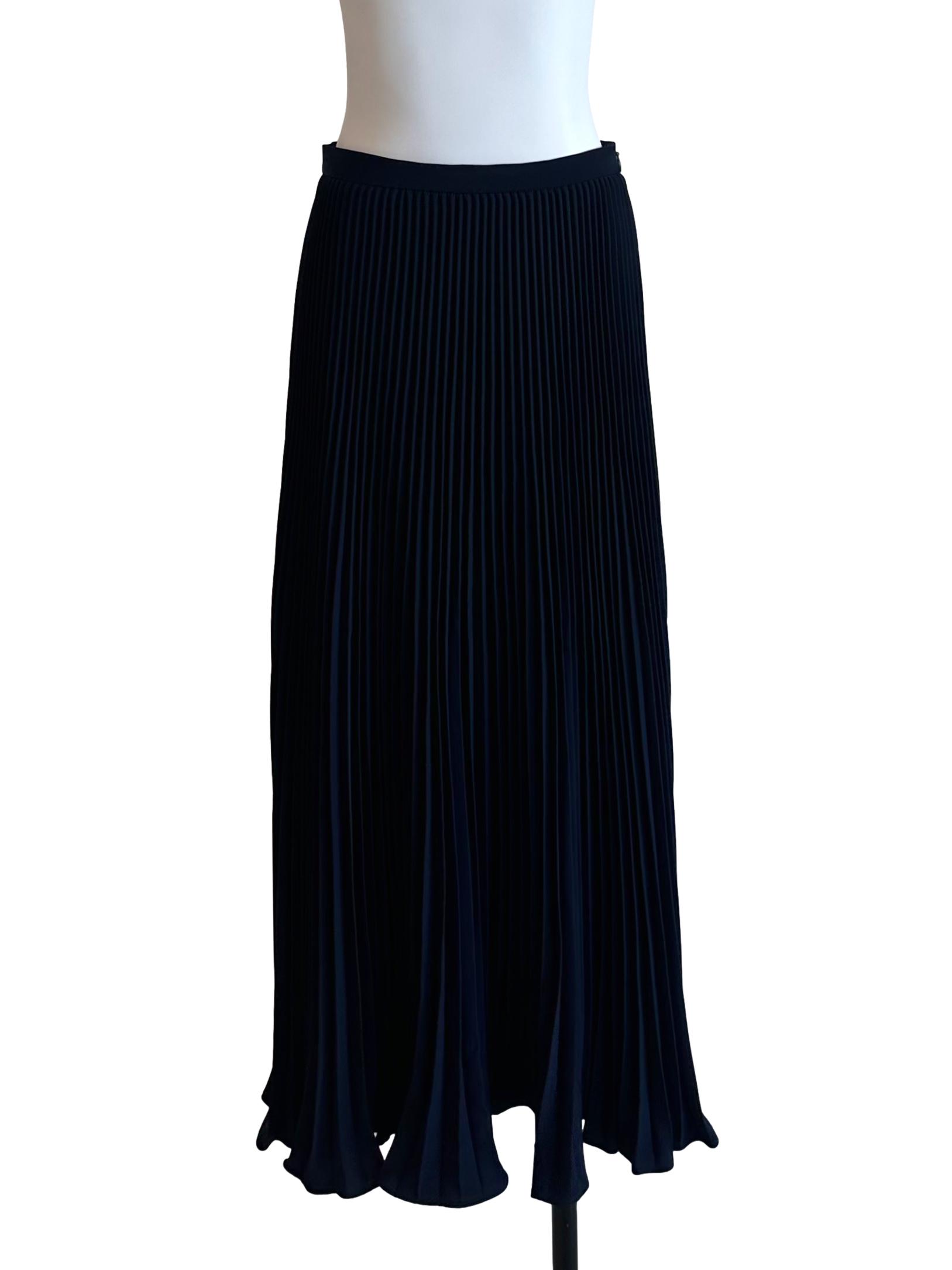 Navy Sunray-Pleated Maxi Skirt OSN