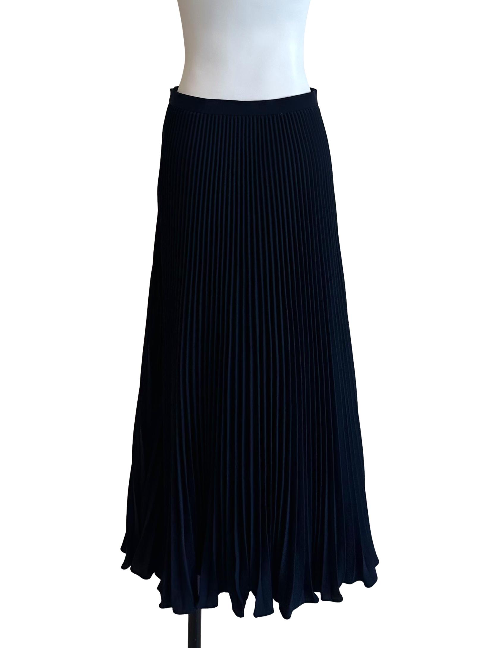 Navy Sunray-Pleated Maxi Skirt OSN