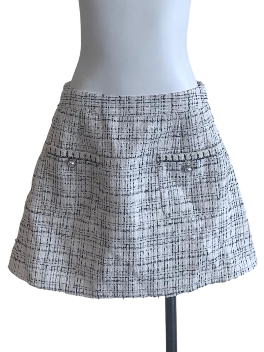 Frost White Pattern Tweed Skirt