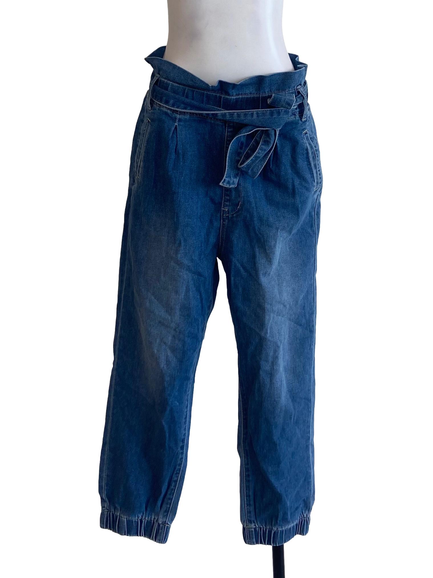 Blue Herringbone Highwaist Jogger Jeans