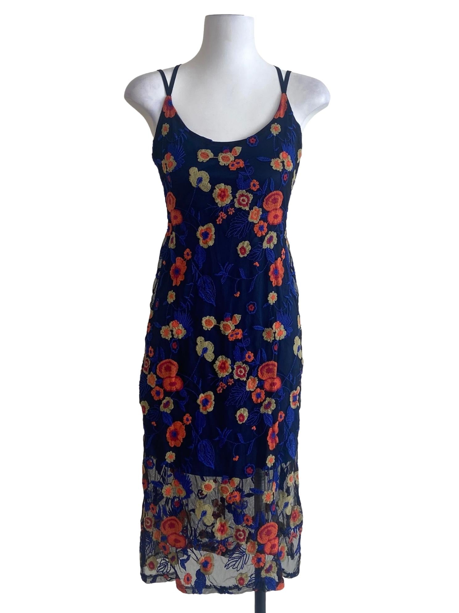 Admiral Blue Floral Lace Spaghetti Straps Slip Dress