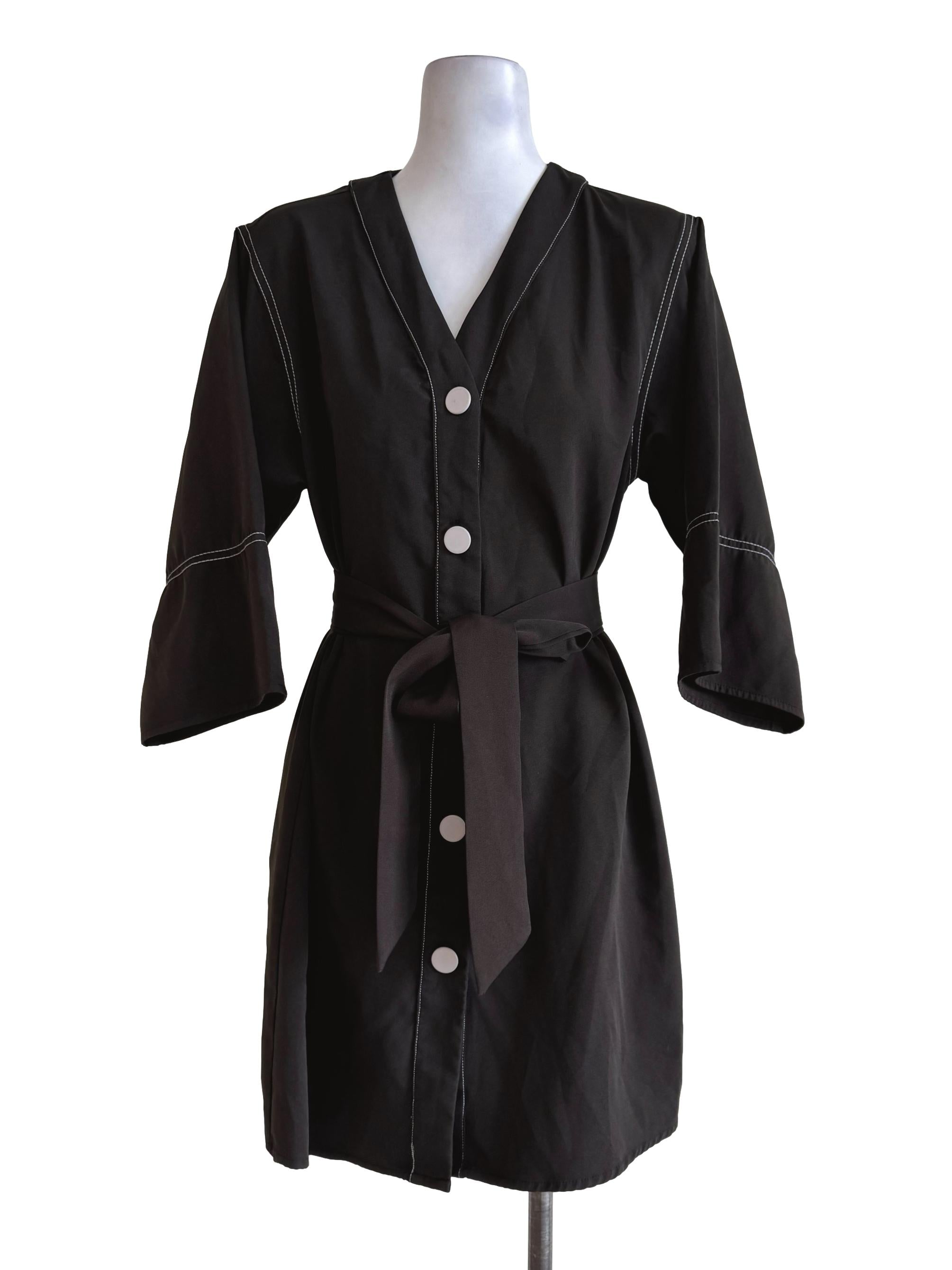 Orion Black With Bone White Button Long Sleeve Dress