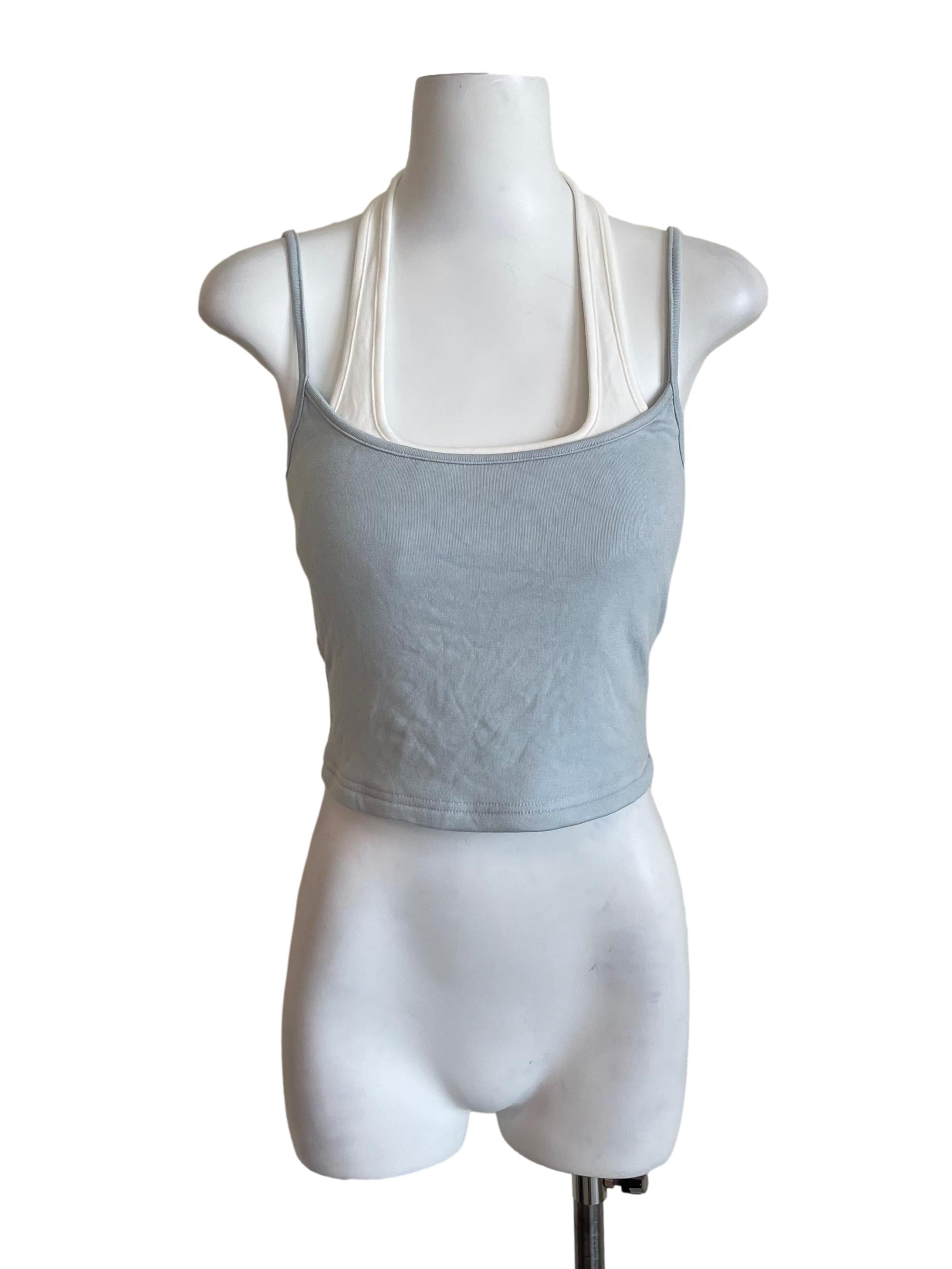 Baby Blue Fake Two-Piece Cropped Top