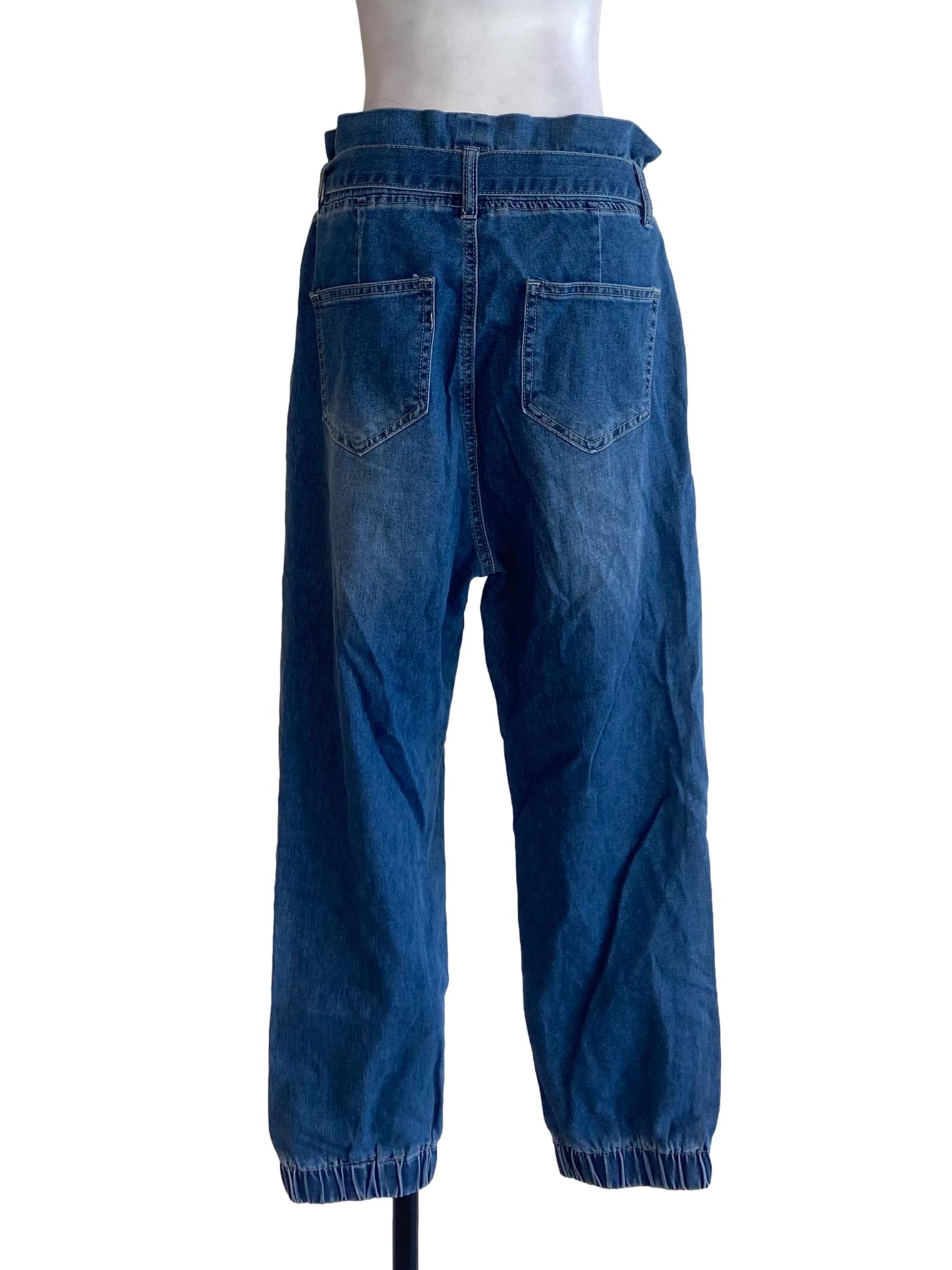 Blue Herringbone Highwaist Jogger Jeans