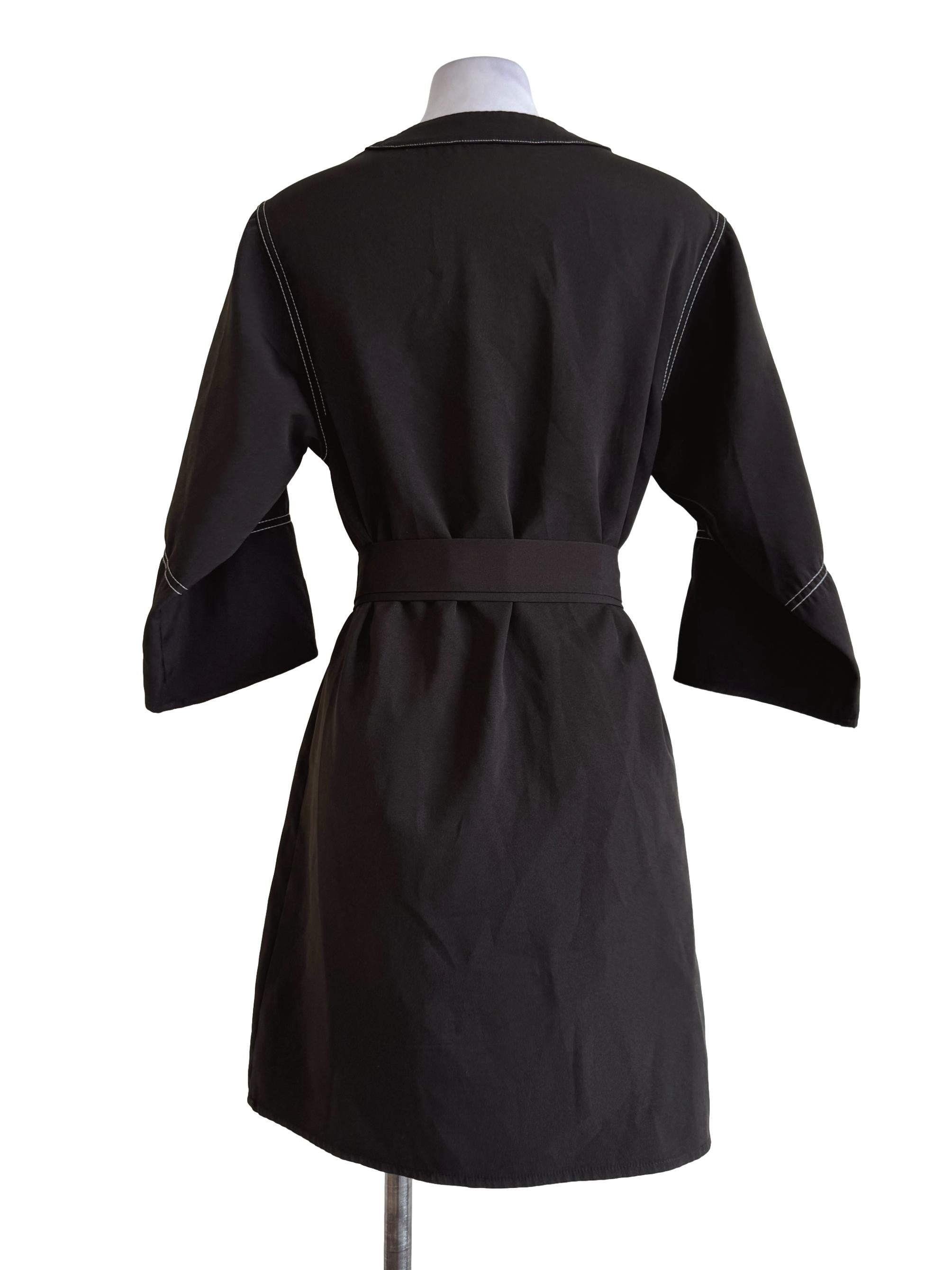 Orion Black With Bone White Button Long Sleeve Dress