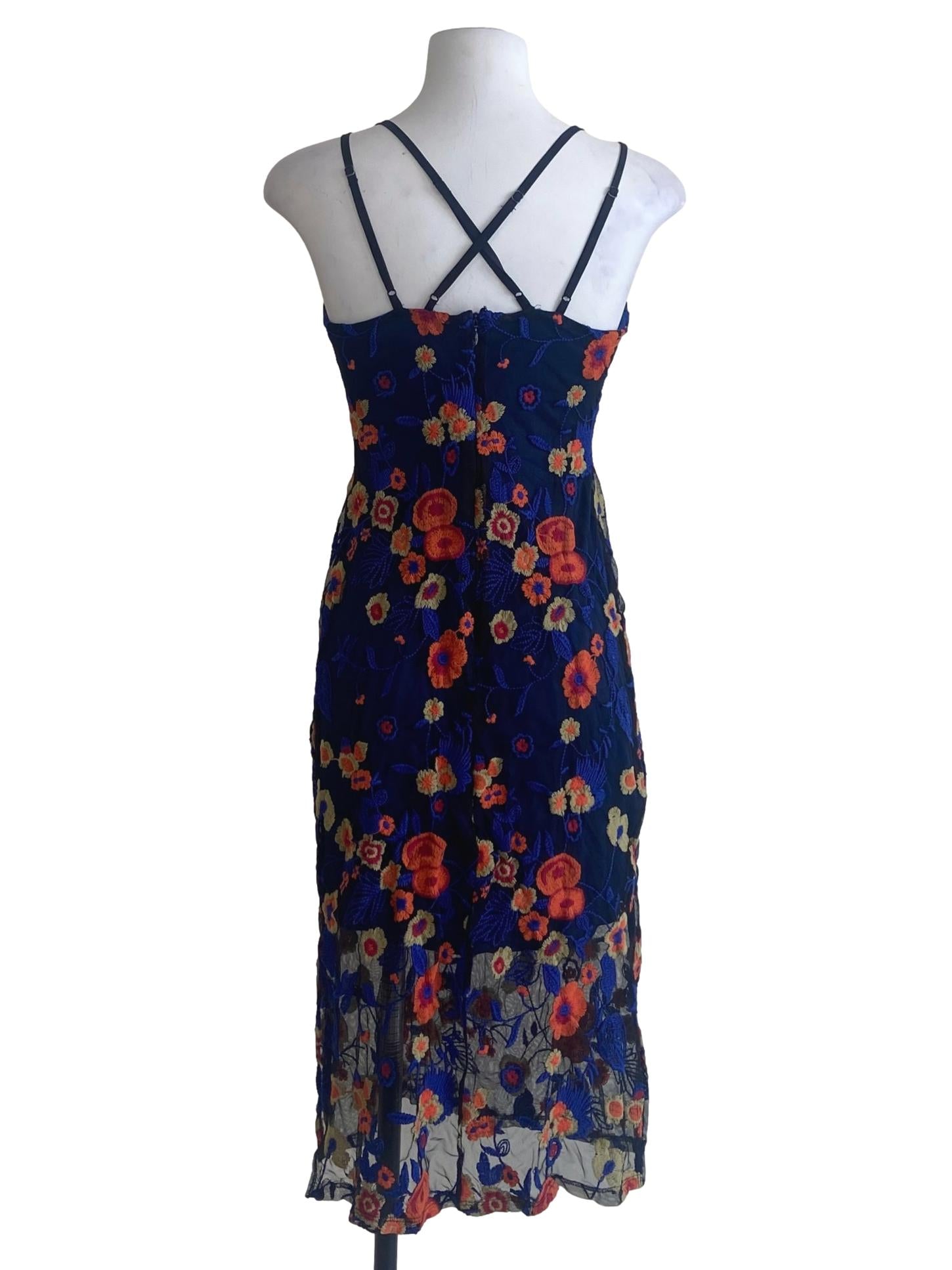 Admiral Blue Floral Lace Spaghetti Straps Slip Dress