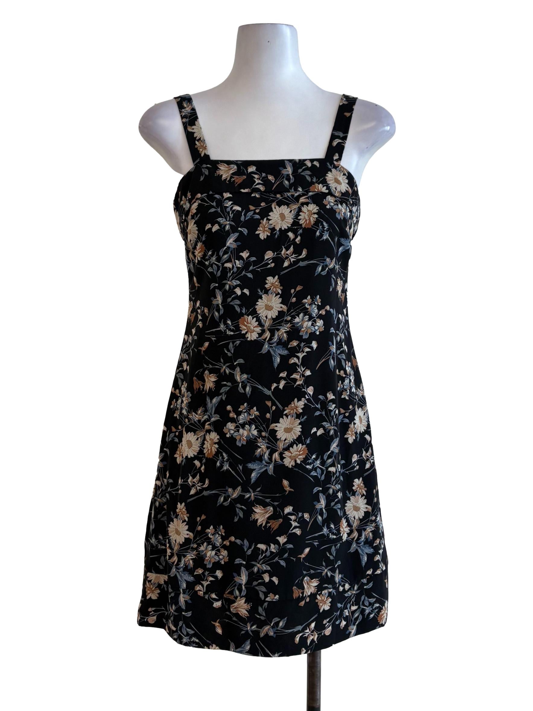Black Floral A-Line Dress