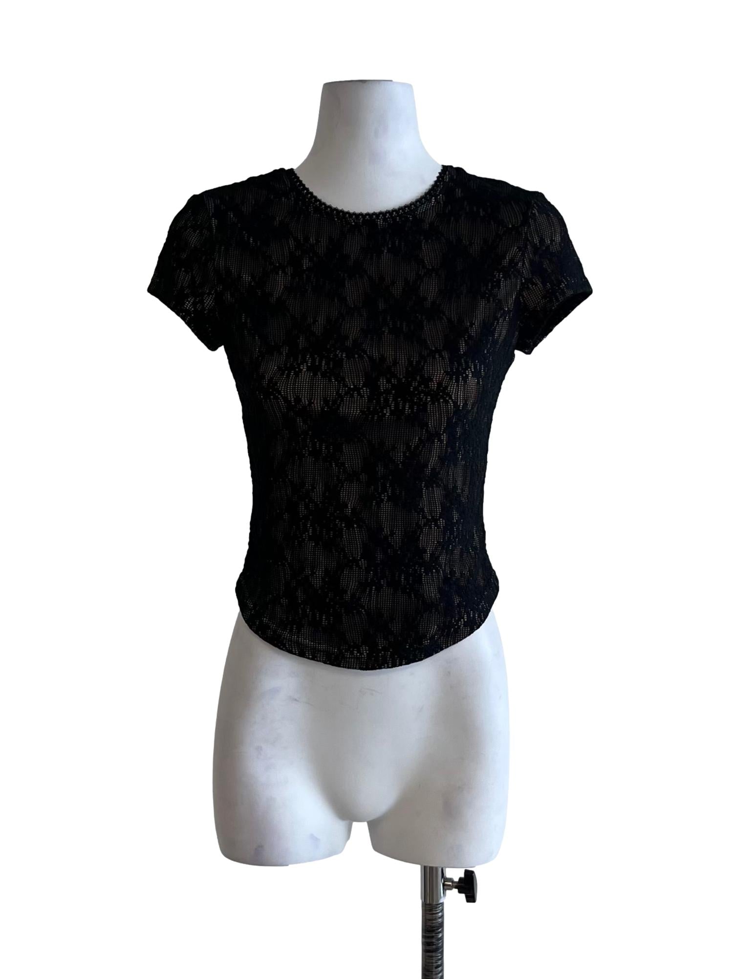 Black Lace Ribbed Top