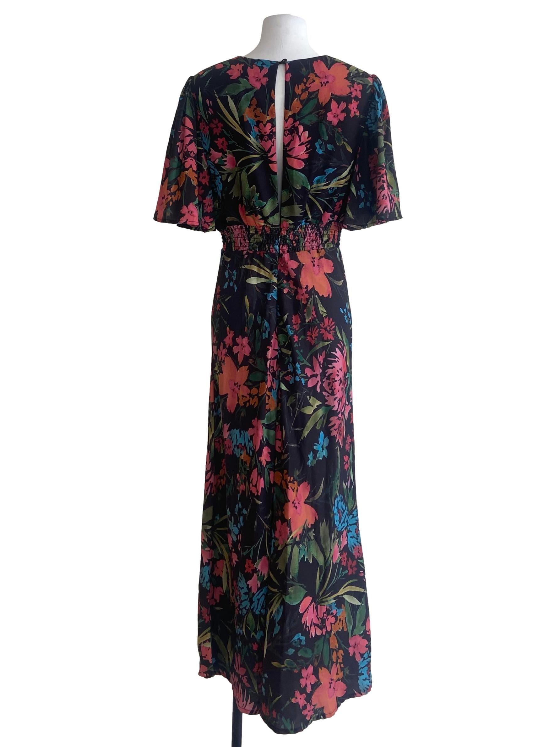 Black & Floral V-Neck Pegged Dress