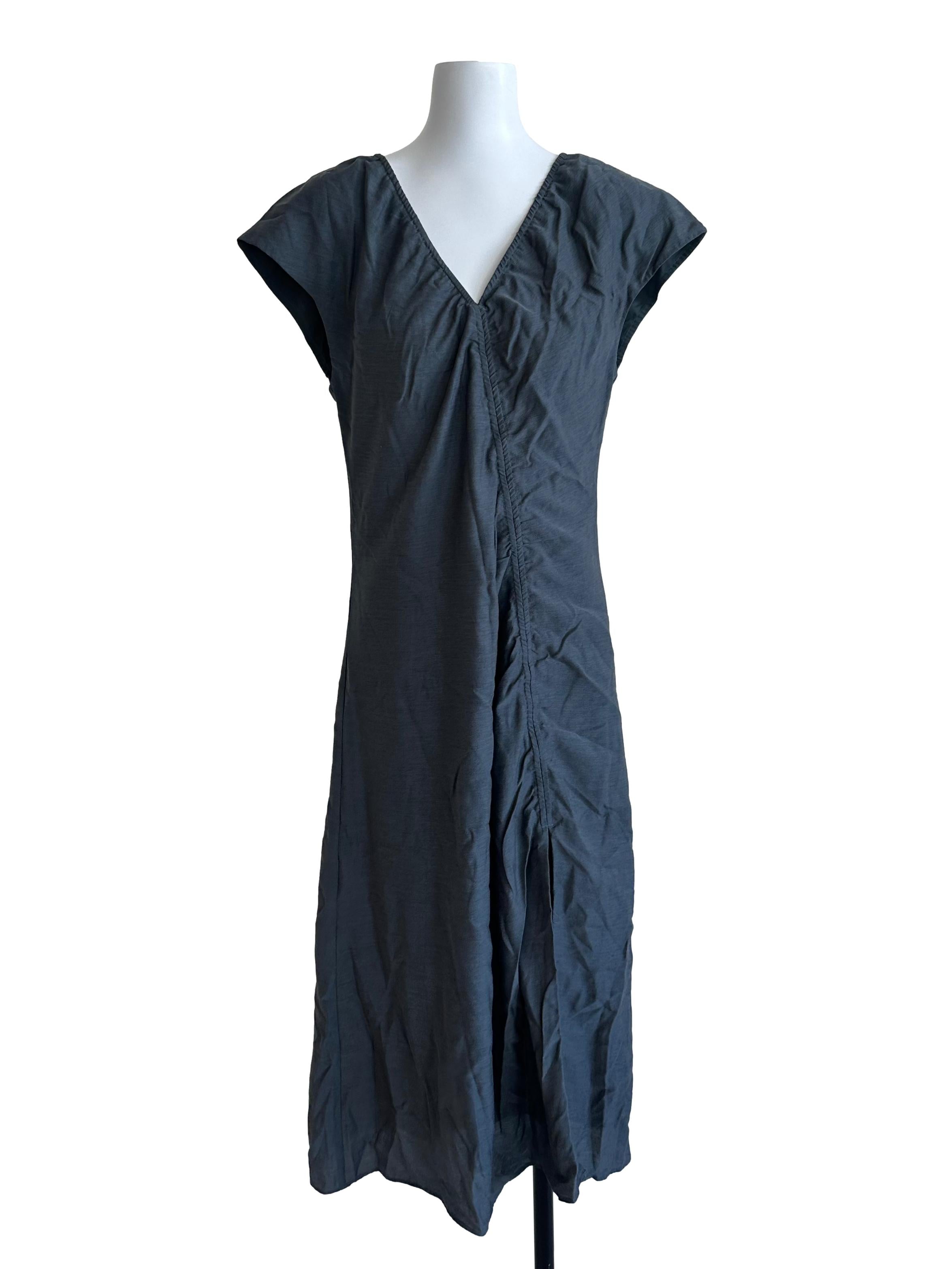 Charcoal Grey V-Neck Ruched Midi Dress OSN