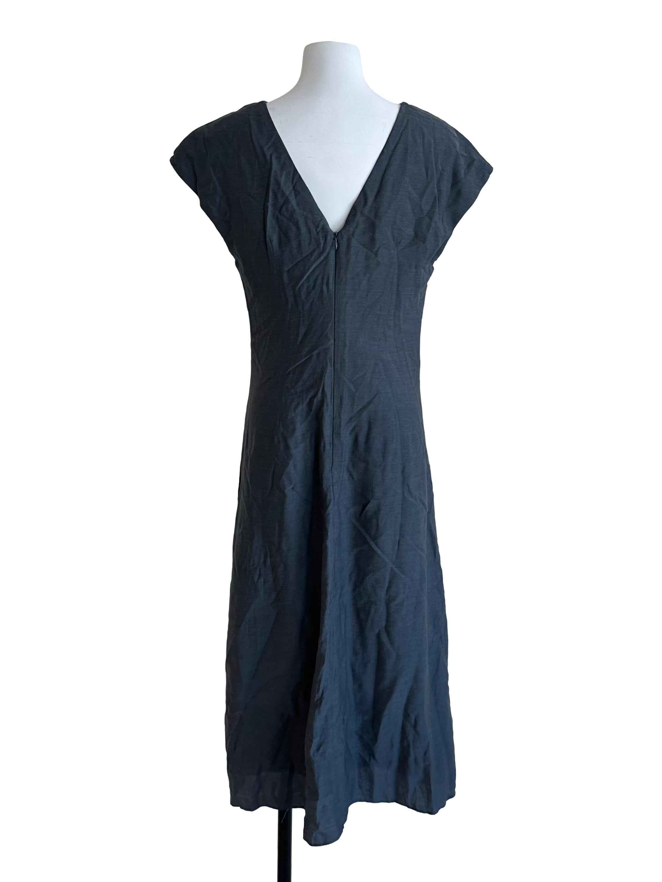 Charcoal Grey V-Neck Ruched Midi Dress OSN
