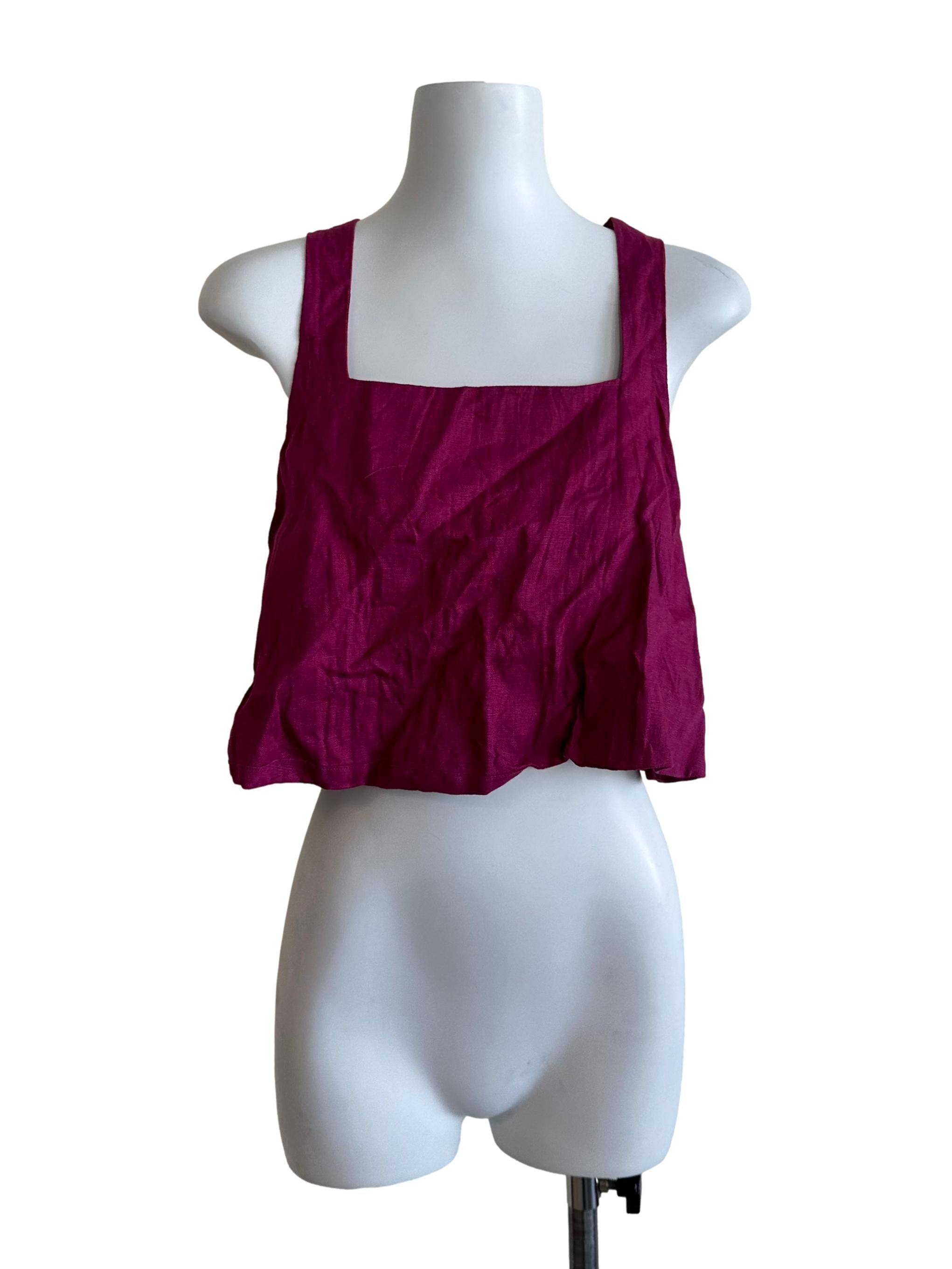 Magenta Purple Square Neck Linen Top OSN
