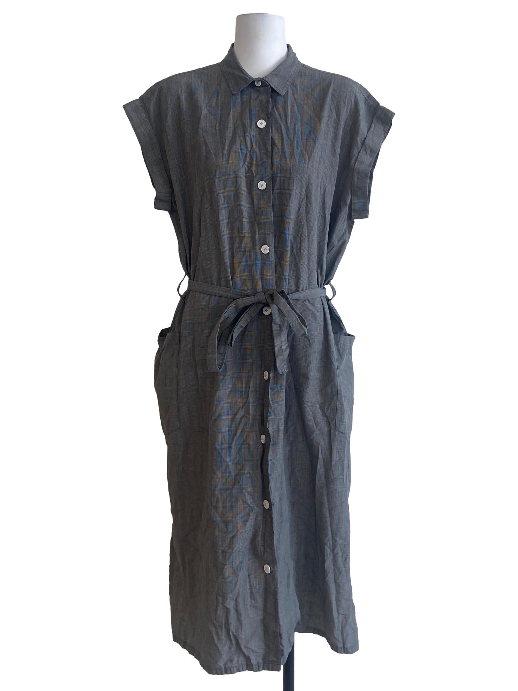 Black Tartan Button Down Shirt Dress