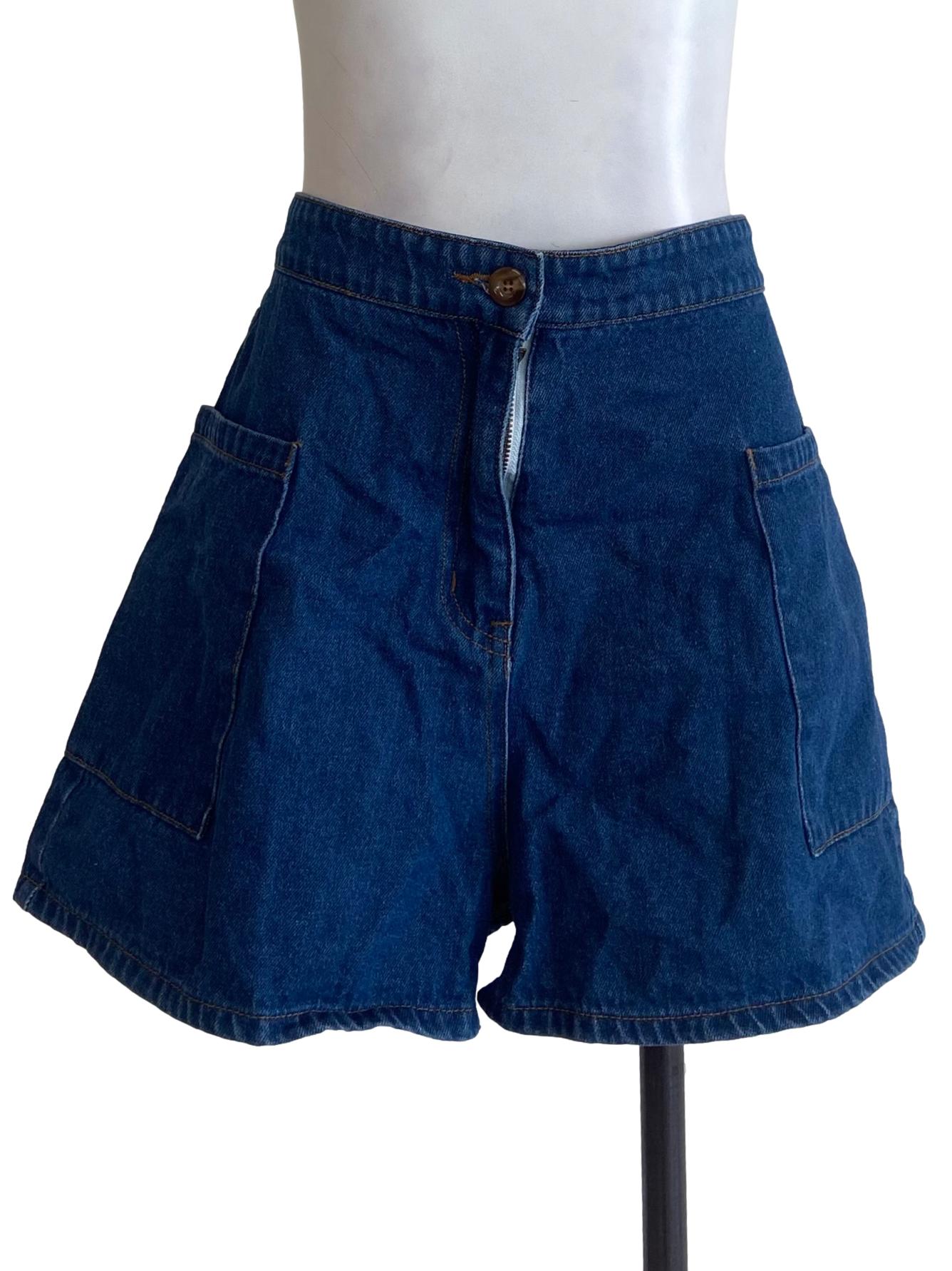 Blue Herringbone Short Jeans