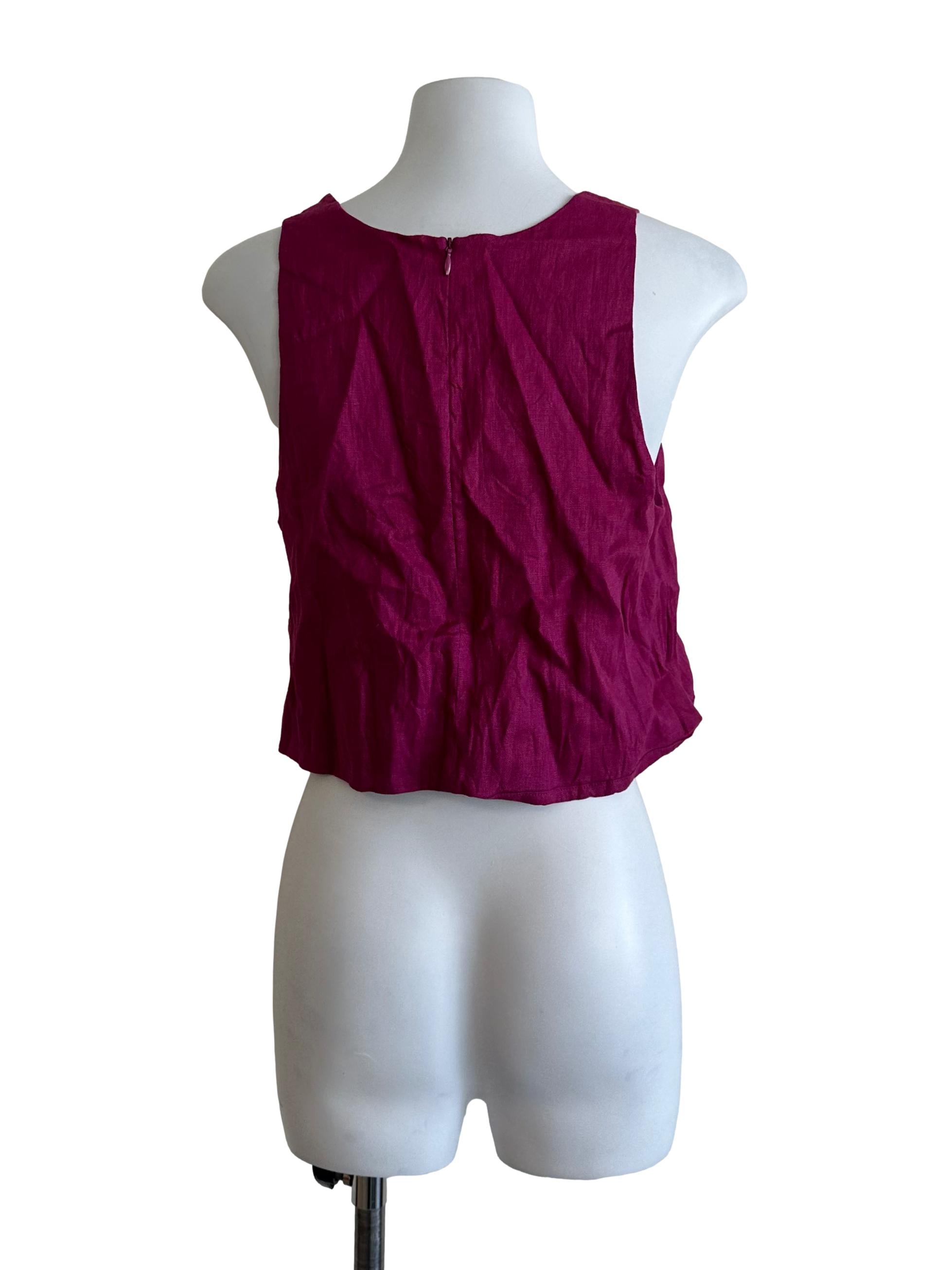 Magenta Purple Square Neck Linen Top OSN