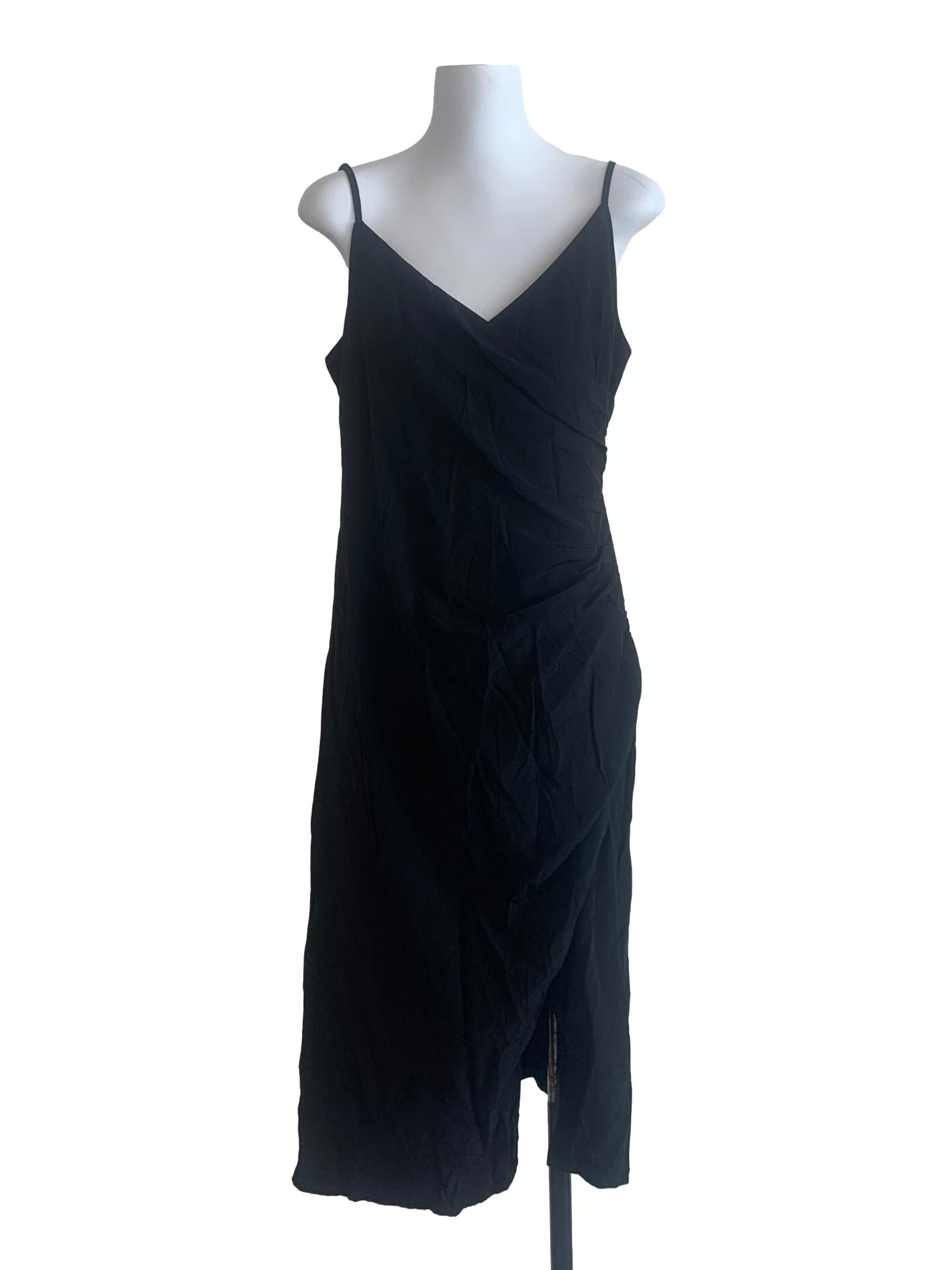 Midnight Black V Neck Slip Dress