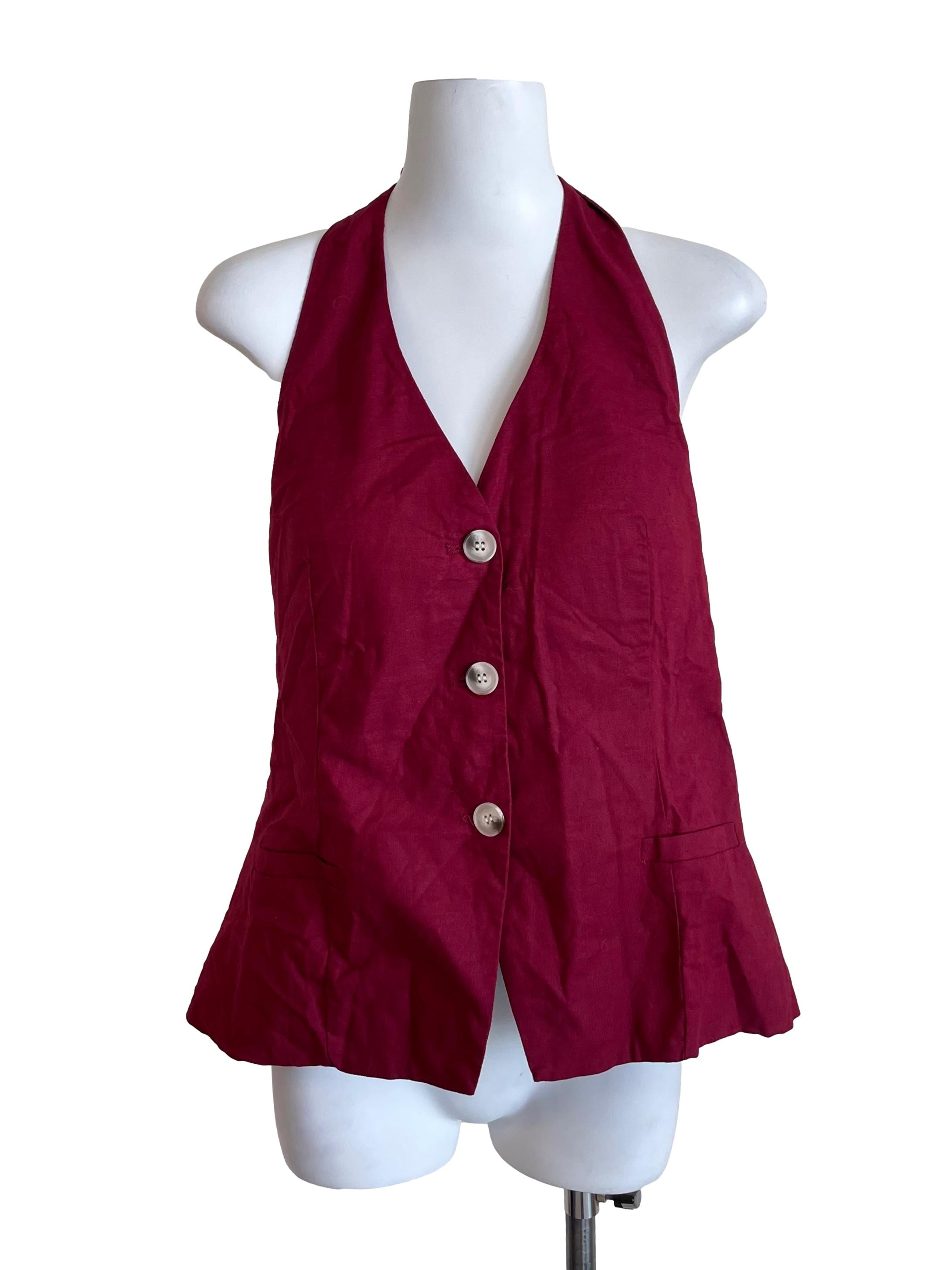 Cool Berry Halter Neck Button Top