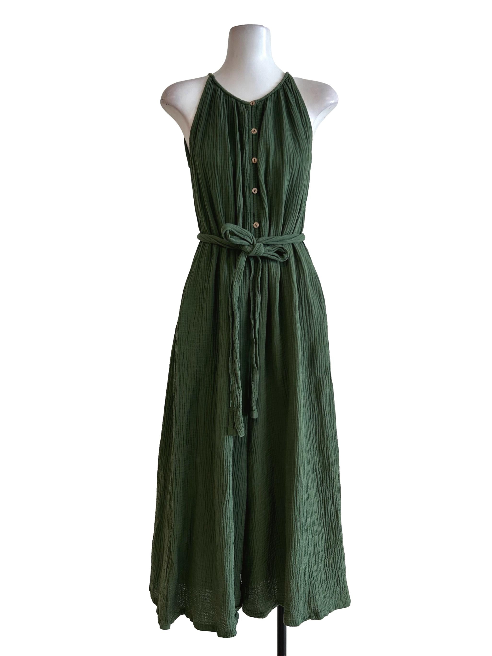 Dark Green Textured Jumpsuits