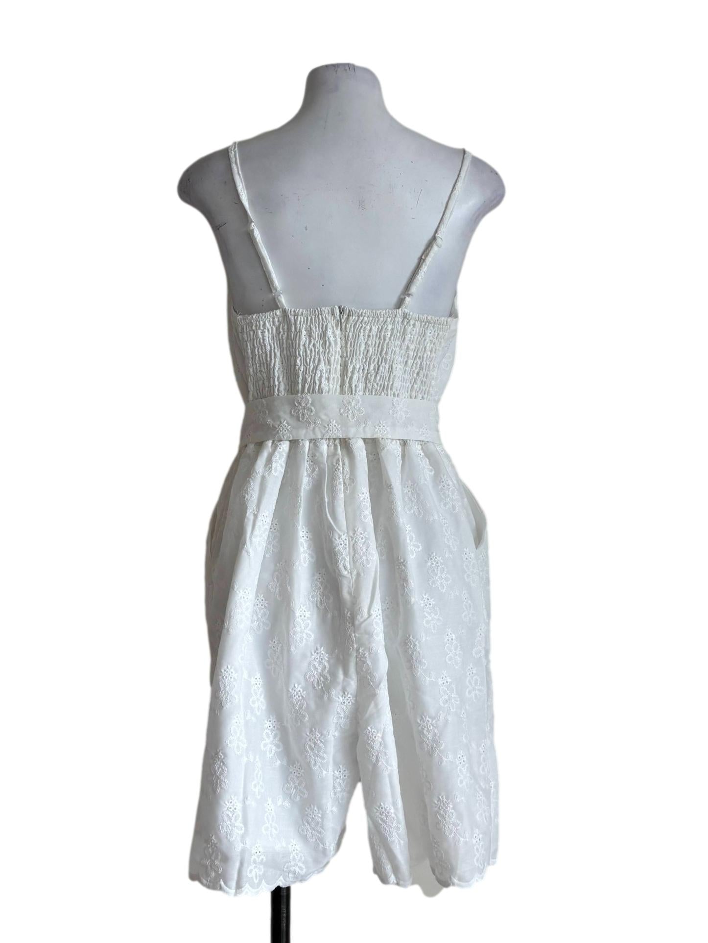 Powder White Surplice Embroidered Rompers