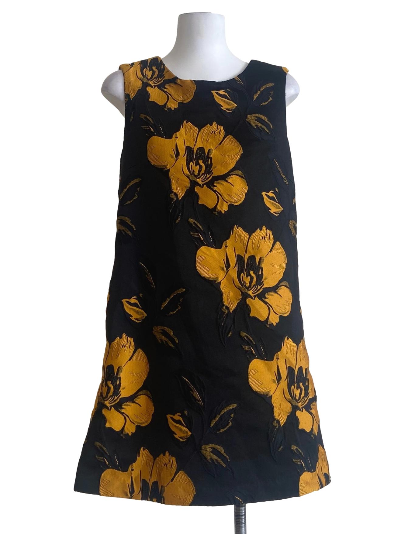 Black & Fire Yellow Floral Sleeveless Shift Dress