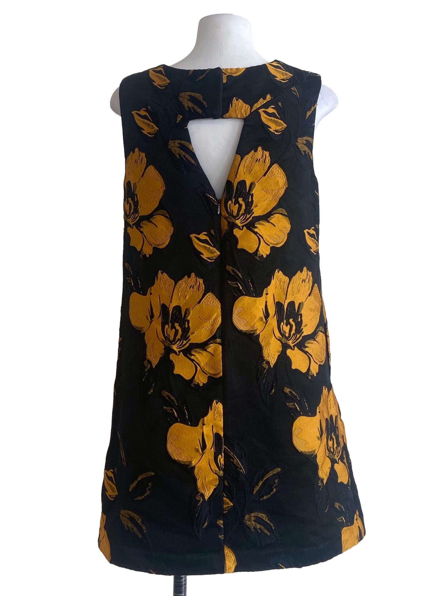 Black & Fire Yellow Floral Sleeveless Shift Dress